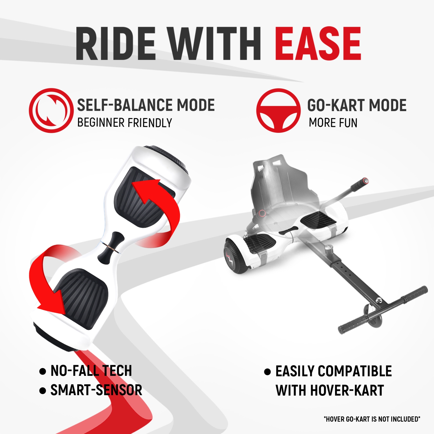 WEELMOTION 6.5" Classic White All Terrain Hoverboard, BIGGER Battery Than Other Cheaper Ones LED Lights & Shining Wheels, Speaker, , UL 2272