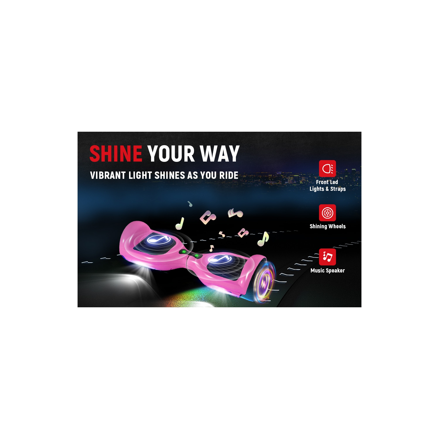 WEELMOTION 6.5" Classic Pink All Terrain Hoverboard, BIGGER Battery Than Other Cheaper Ones LED Lights & Shining Wheels, Speaker, , UL 2272