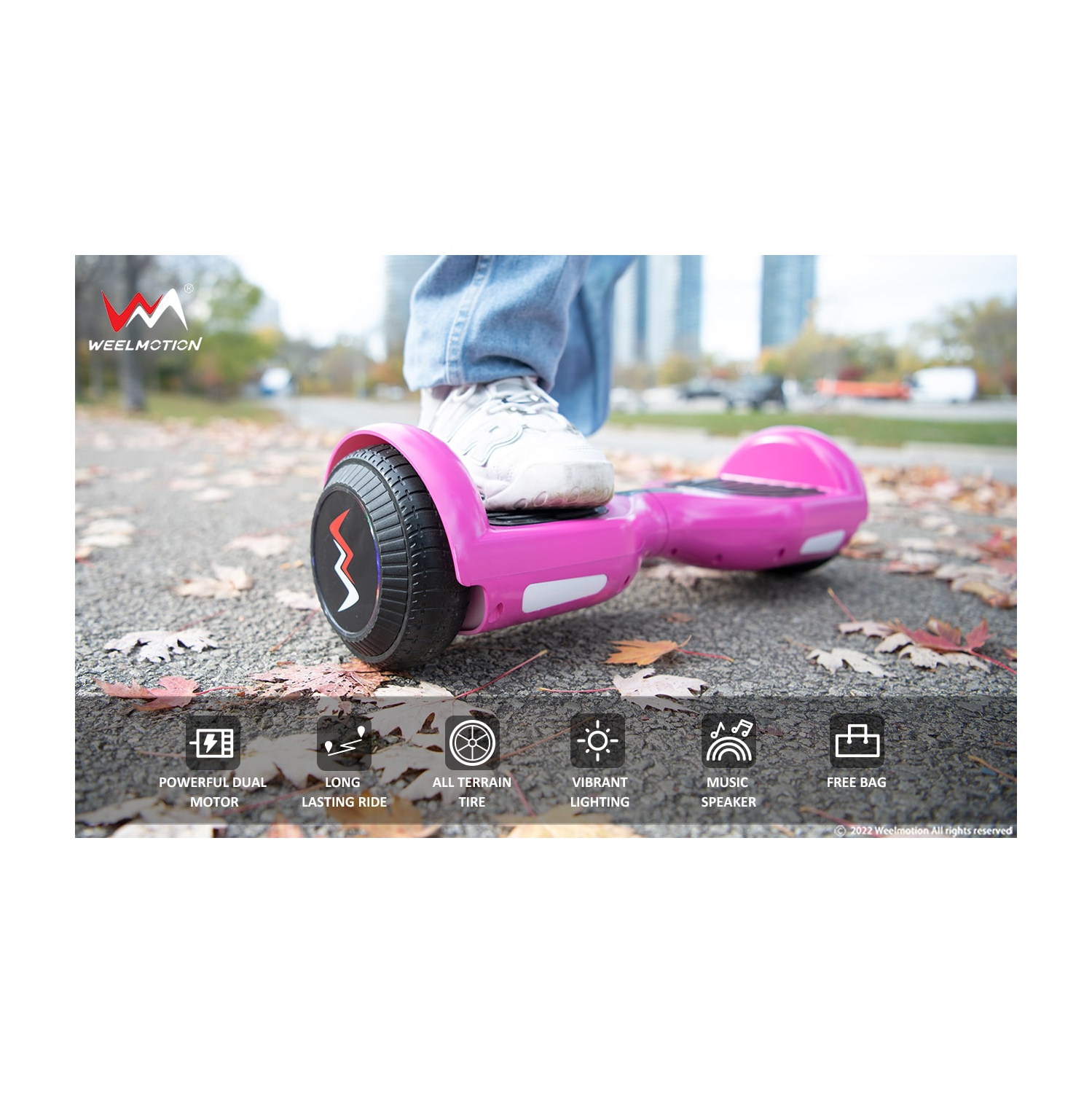 WEELMOTION 6.5" Classic Pink All Terrain Hoverboard, BIGGER Battery Than Other Cheaper Ones LED Lights & Shining Wheels, Speaker, , UL 2272