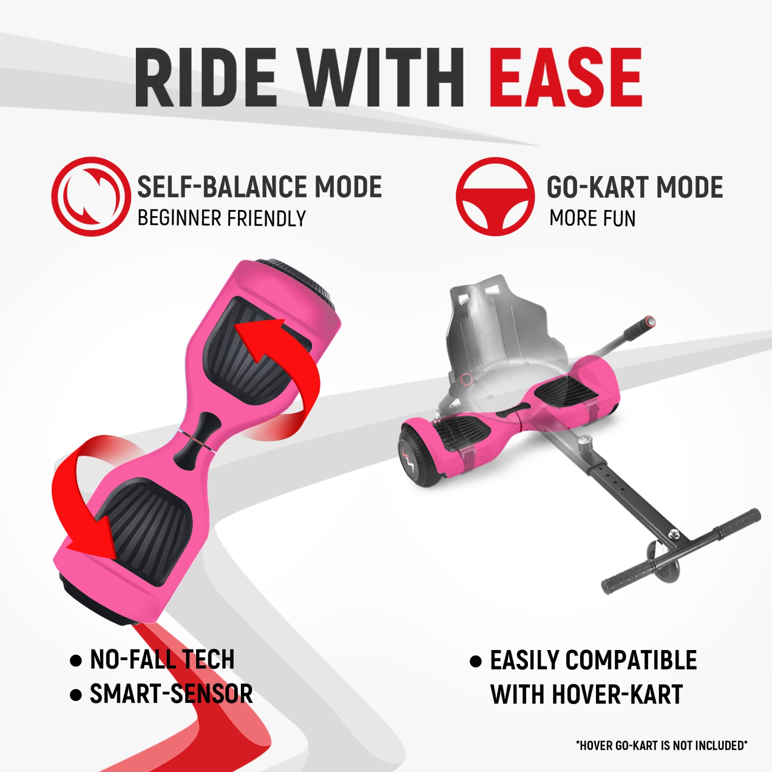 WEELMOTION 6.5" Classic Pink All Terrain Hoverboard, BIGGER Battery Than Other Cheaper Ones LED Lights & Shining Wheels, Speaker, , UL 2272