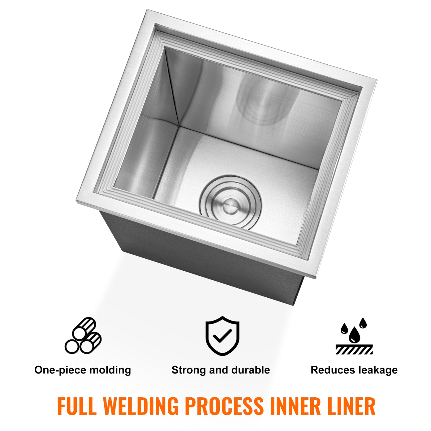 VEVOR 14"L x 12"W x 18"H Drop in Ice Chest, Stainless Steel, Commercial Ice Bin with Cover, 40 qt Outdoor Kitchen Ice Bar, Drain-pipe and Drain Plug