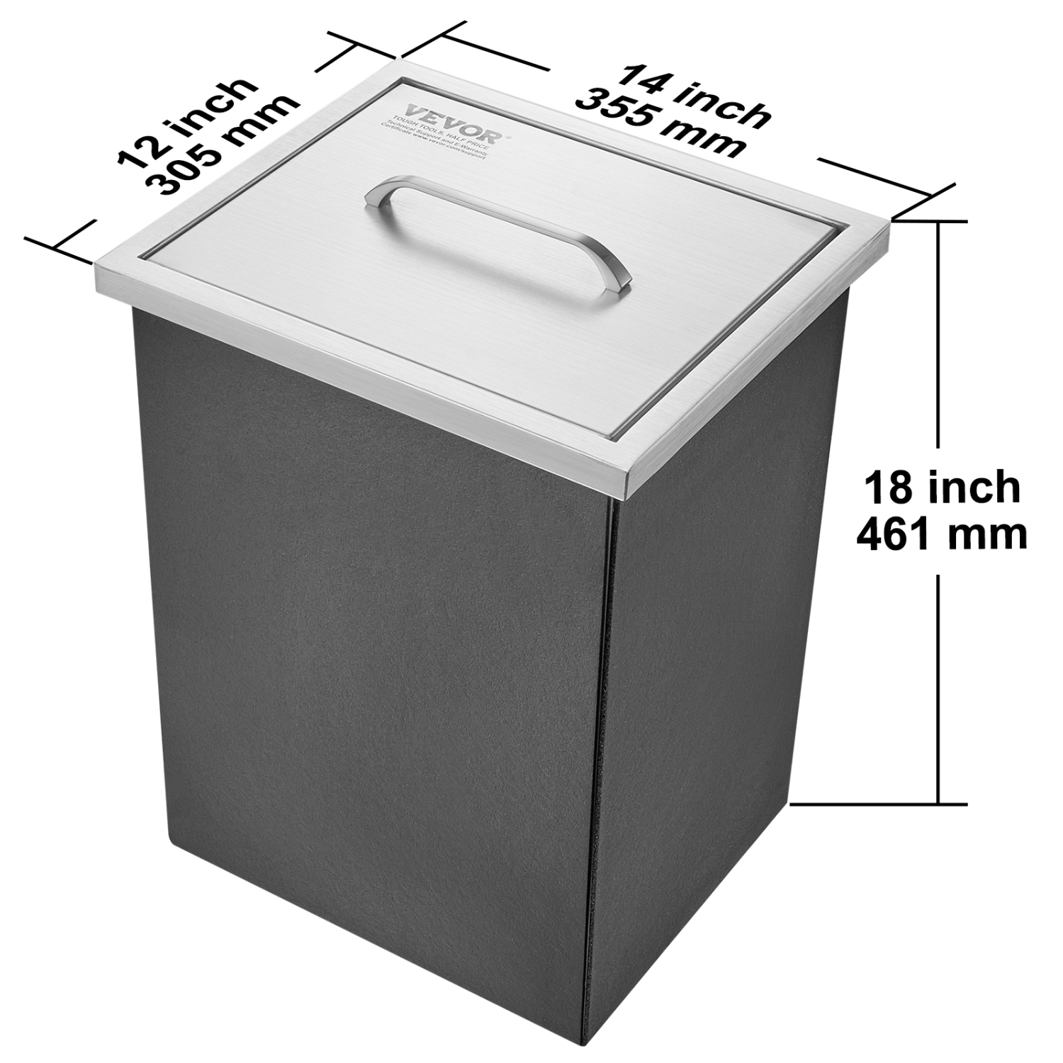 VEVOR 14"L x 12"W x 18"H Drop in Ice Chest, Stainless Steel, Commercial Ice Bin with Cover, 40 qt Outdoor Kitchen Ice Bar, Drain-pipe and Drain Plug