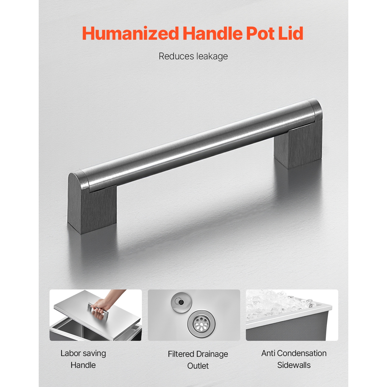 VEVOR 20"L x 14"W x 12"H Drop in Ice Chest, Stainless Steel, 31.7 Quart Commercial Ice Bin with Pot Lid for Outdoor Kitchen Patio Bar, Drain-pipe Set