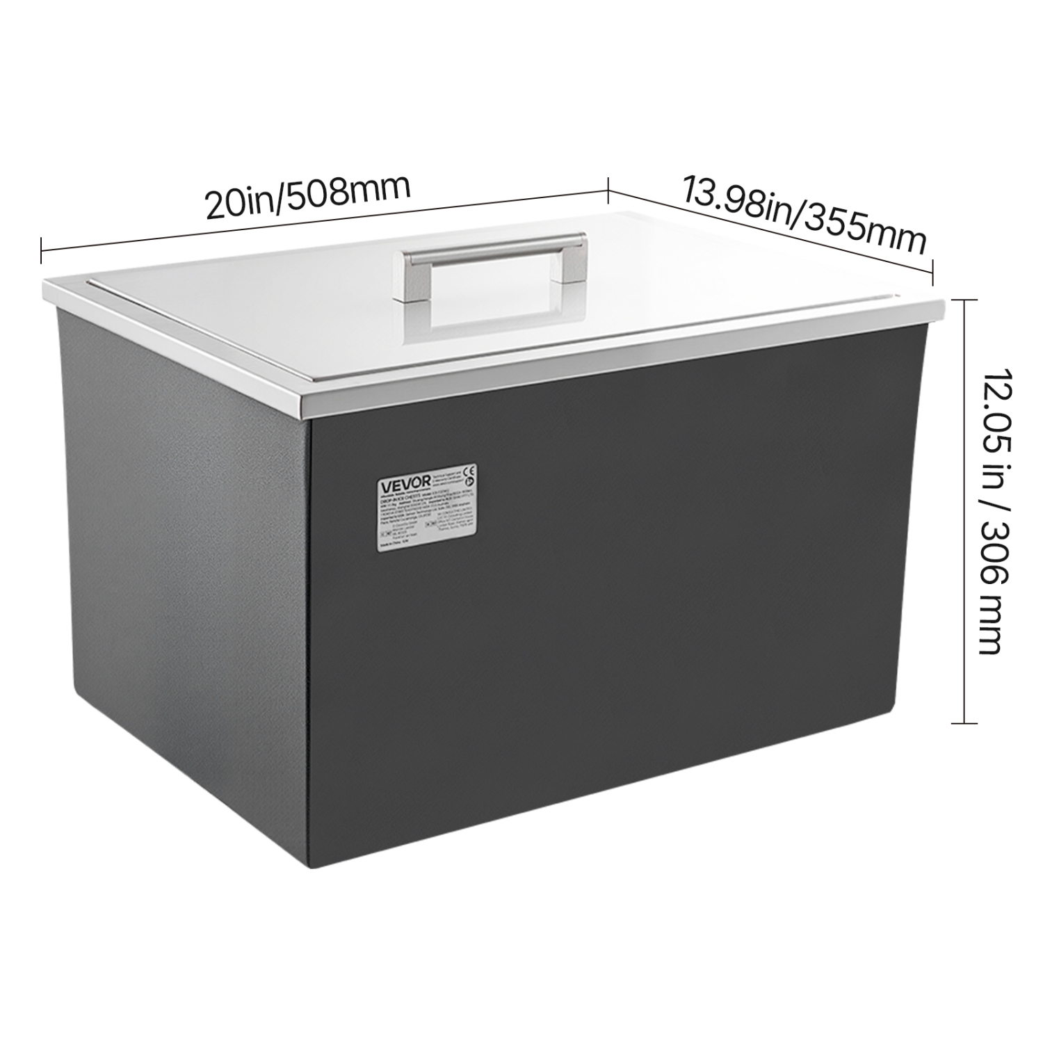 VEVOR 20"L x 14"W x 12"H Drop in Ice Chest, Stainless Steel, 31.7 Quart Commercial Ice Bin with Pot Lid for Outdoor Kitchen Patio Bar, Drain-pipe Set