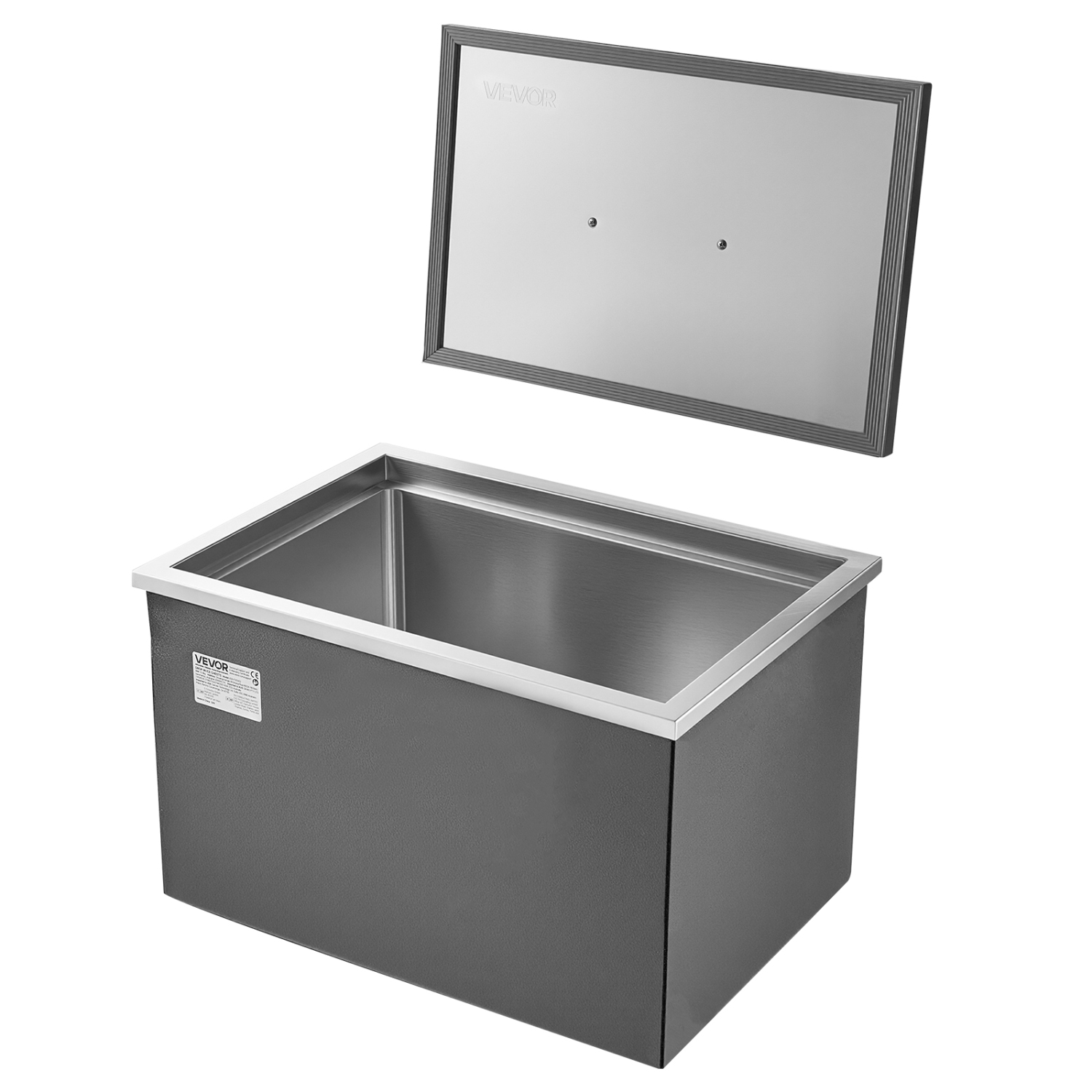VEVOR 20"L x 14"W x 12"H Drop in Ice Chest, Stainless Steel, 31.7 Quart Commercial Ice Bin with Pot Lid for Outdoor Kitchen Patio Bar, Drain-pipe Set