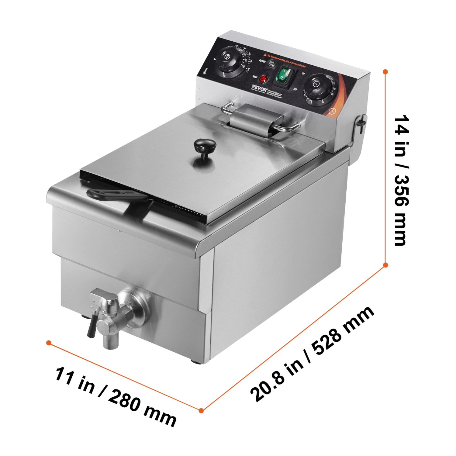 VEVOR 1500W Commercial Deep Fryer, Electric Countertop Fryer with Basket, 11.6Qt / 11L Stainless Steel Single Oil Fryer with Time & Temp Control,