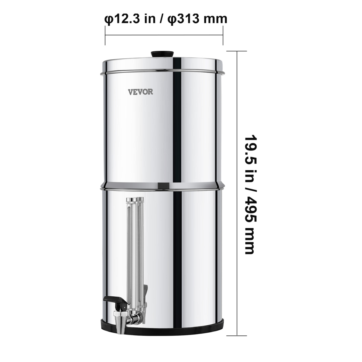 VEVOR 2.25G Gravity-fed Water Filter System, 304 Stainless-Steel Countertop System, Reduces Lead and up to 99% of Chlorine, with 2 Carbon Filters,
