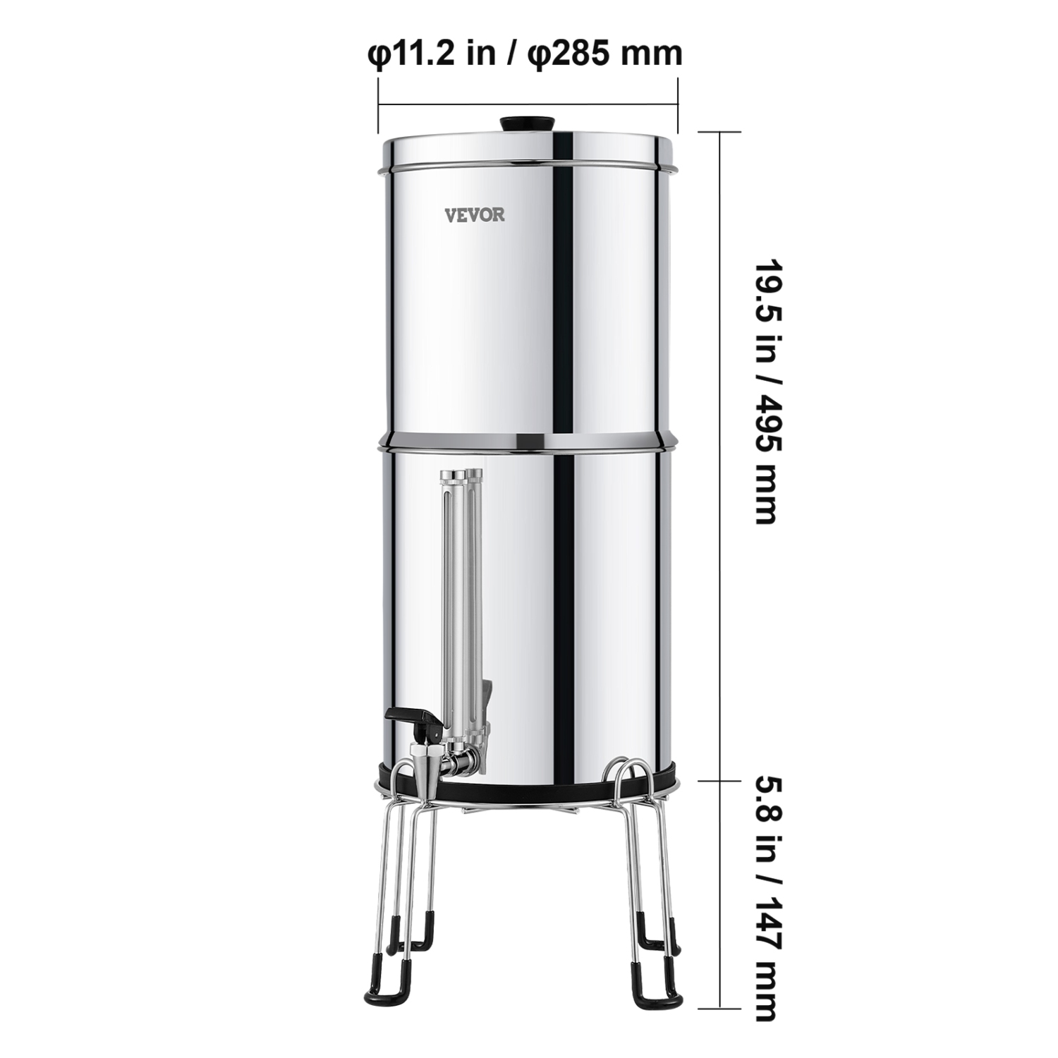 VEVOR 2.25G Gravity-fed Water Filter System,304 Stainless-Steel Countertop System, Reduces Lead and up to 99% of Chlorine, with 2 Carbon Filters,