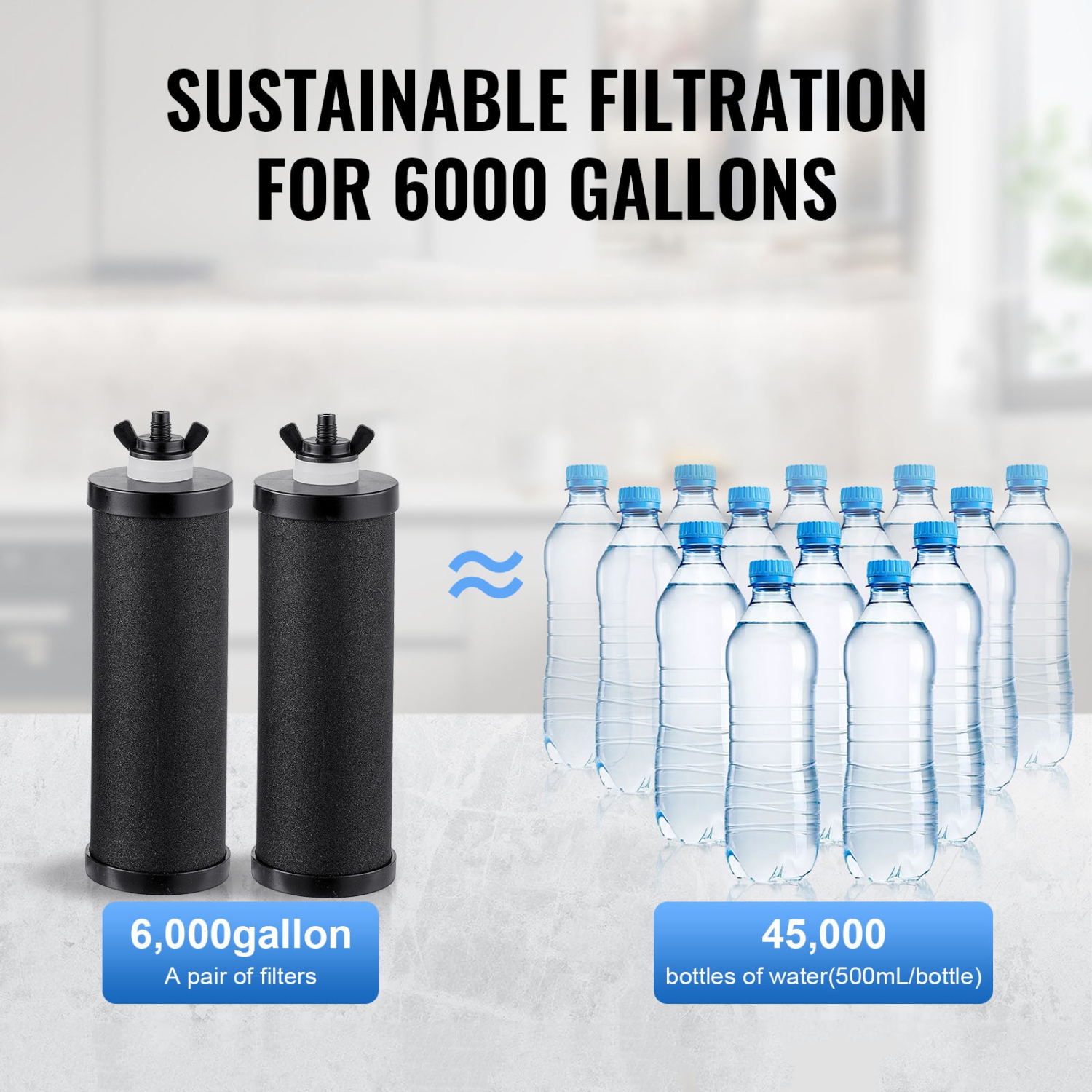 VEVOR 2.25G Gravity-fed Water Filter System, 304 Stainless-Steel, Reduces Lead and up to 99% of Chlorine, with 2 Carbon Filters/Spigot/Stand, for