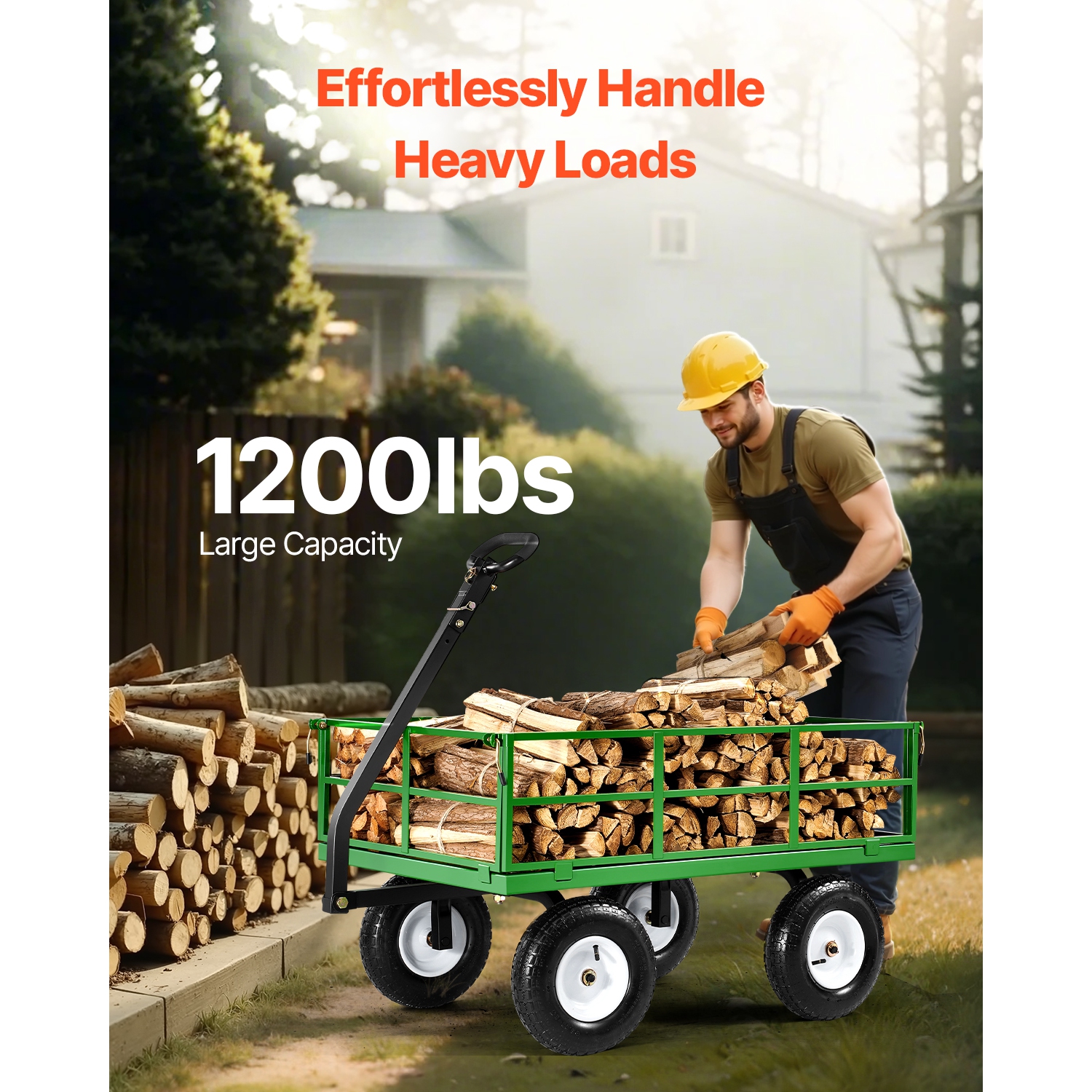 Chariot de jardin en acier de 1200 lb VEVOR, robuste à tirer, remorque utilitaire en métal 2 en 1 pour l'extérieur avec pneus tout-terrain de