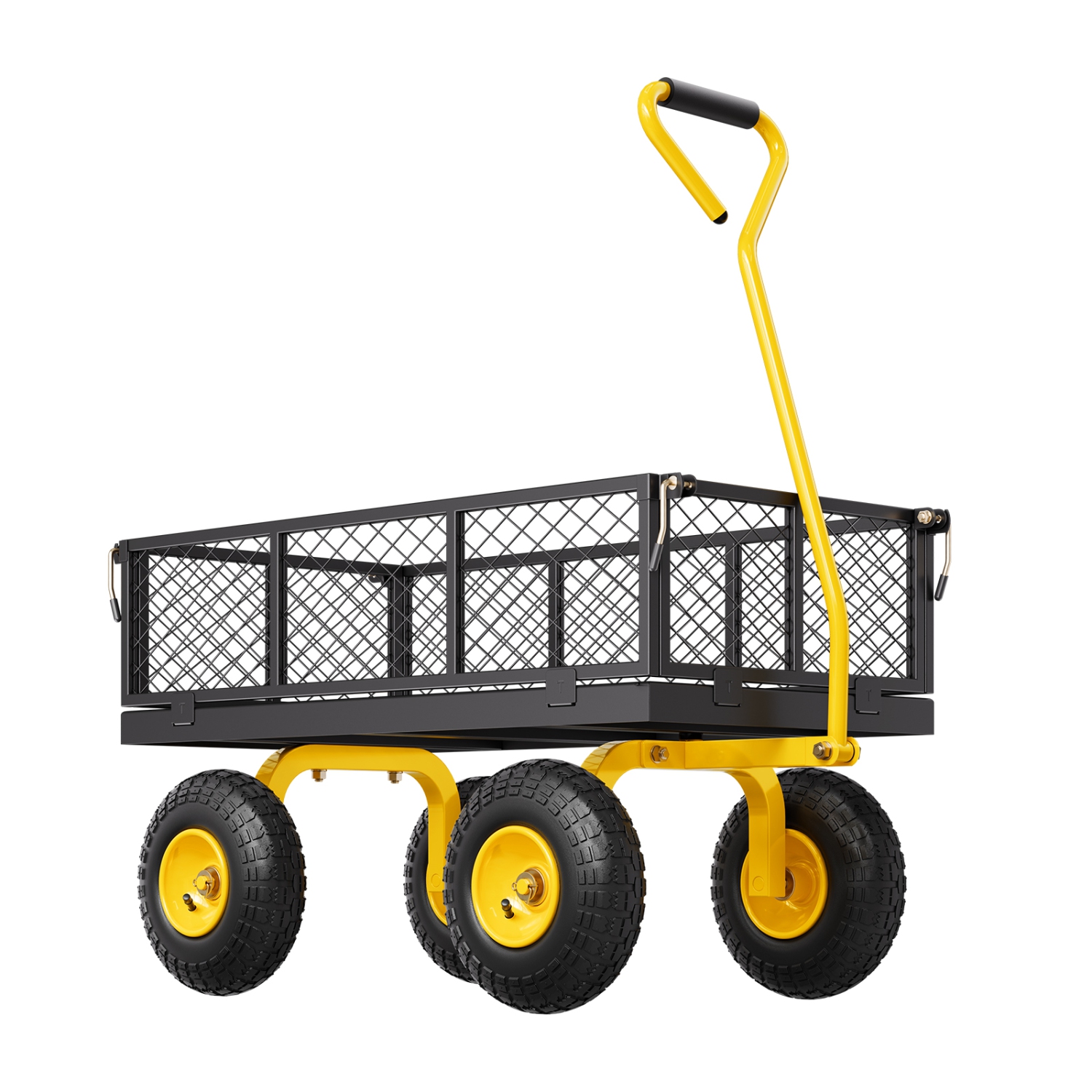 VEVOR 500 Lbs Steel Garden Cart, Heavy Duty Cart Pullable on Wheels, Metal Yard Utility Wagon Carts with 10" All Terrain Tires, Mesh Removable Sides