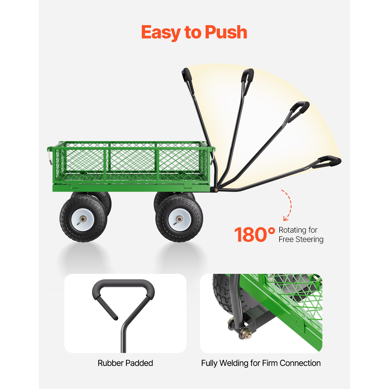 Chariot de jardin à roulettes en acier VEVOR 680&nbsp;lb, chariot robuste à tirer, chariot tout usage en métal pour l'extérieur avec pneus de