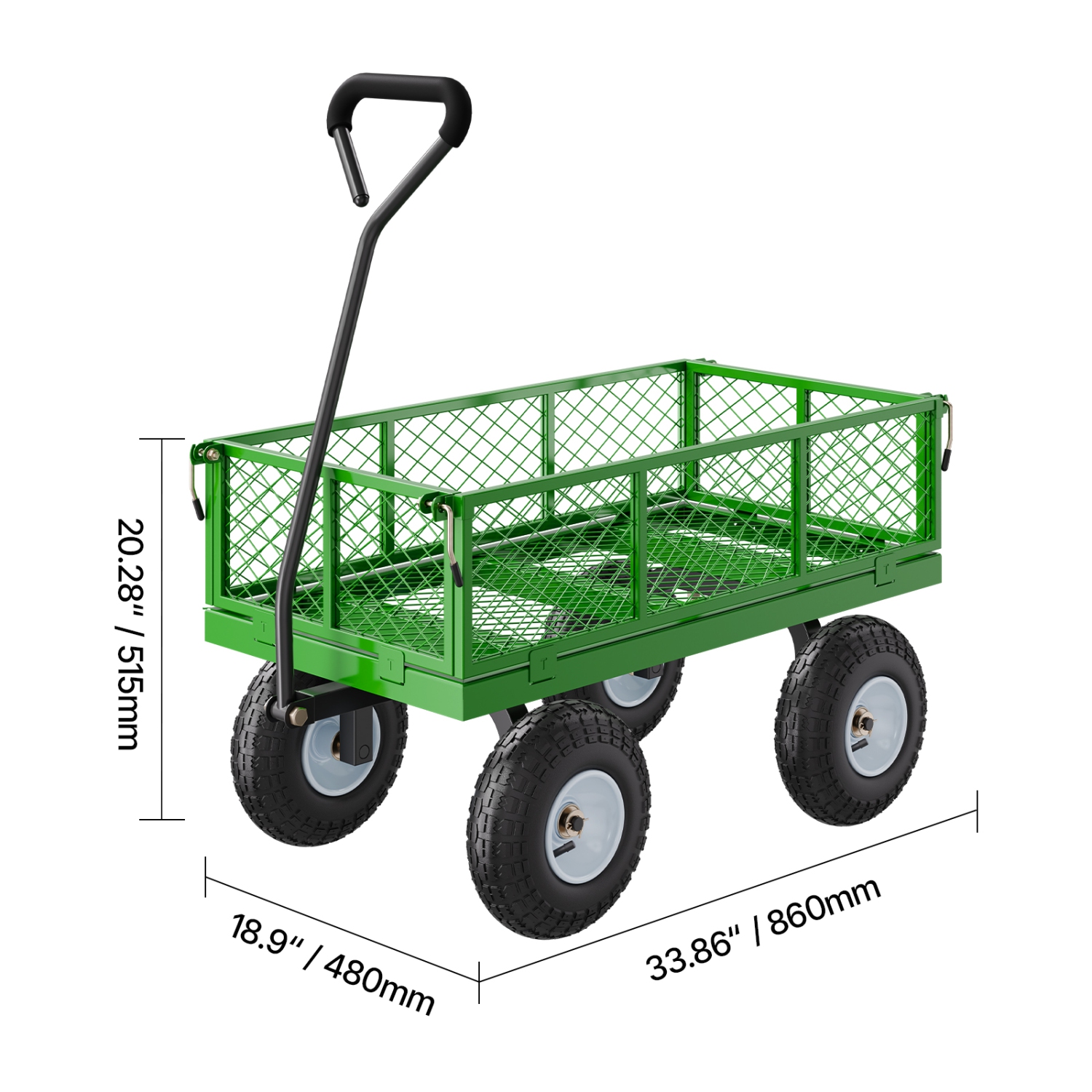 Chariot de jardin à roulettes en acier VEVOR 680&nbsp;lb, chariot robuste à tirer, chariot tout usage en métal pour l'extérieur avec pneus de