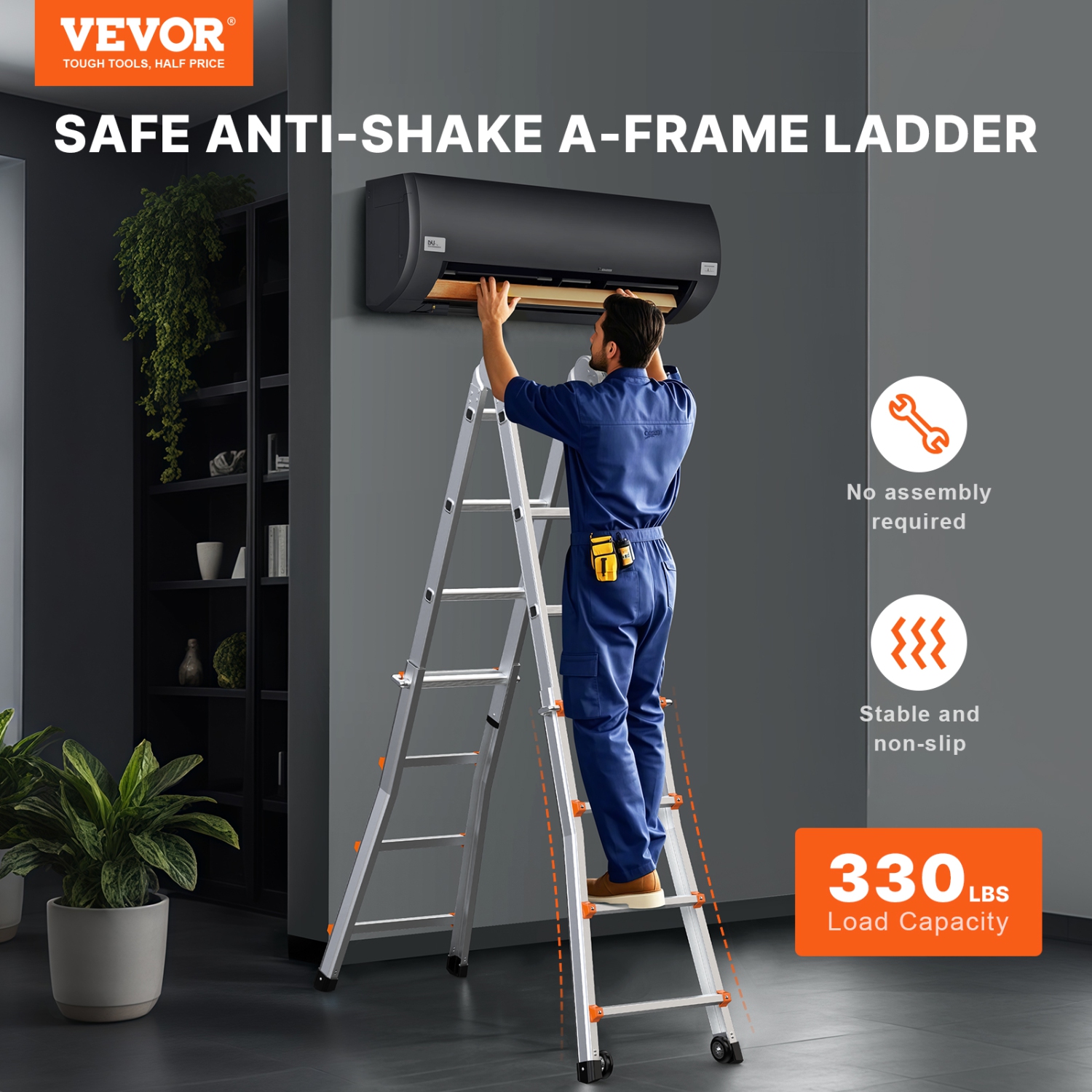 VEVOR 15.5 FT Telescoping Ladder A Frame, Aluminum Extension Ladder, Multi-Function Portable Collapsible RV Ladder, for Homework Stairs Indoor