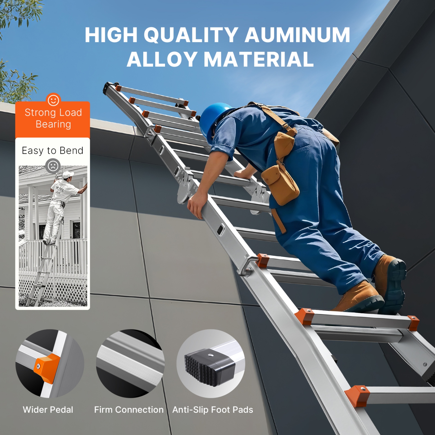 VEVOR 15.5 FT Telescoping Ladder A Frame, Aluminum Extension Ladder, Multi-Function Portable Collapsible RV Ladder, for Homework Stairs Indoor