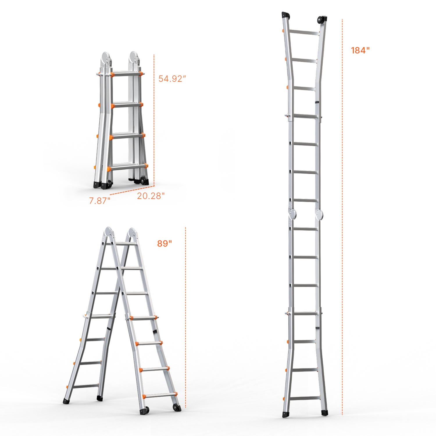 VEVOR 15.5 FT Telescoping Ladder A Frame, Aluminum Extension Ladder, Multi-Function Portable Collapsible RV Ladder, for Homework Stairs Indoor