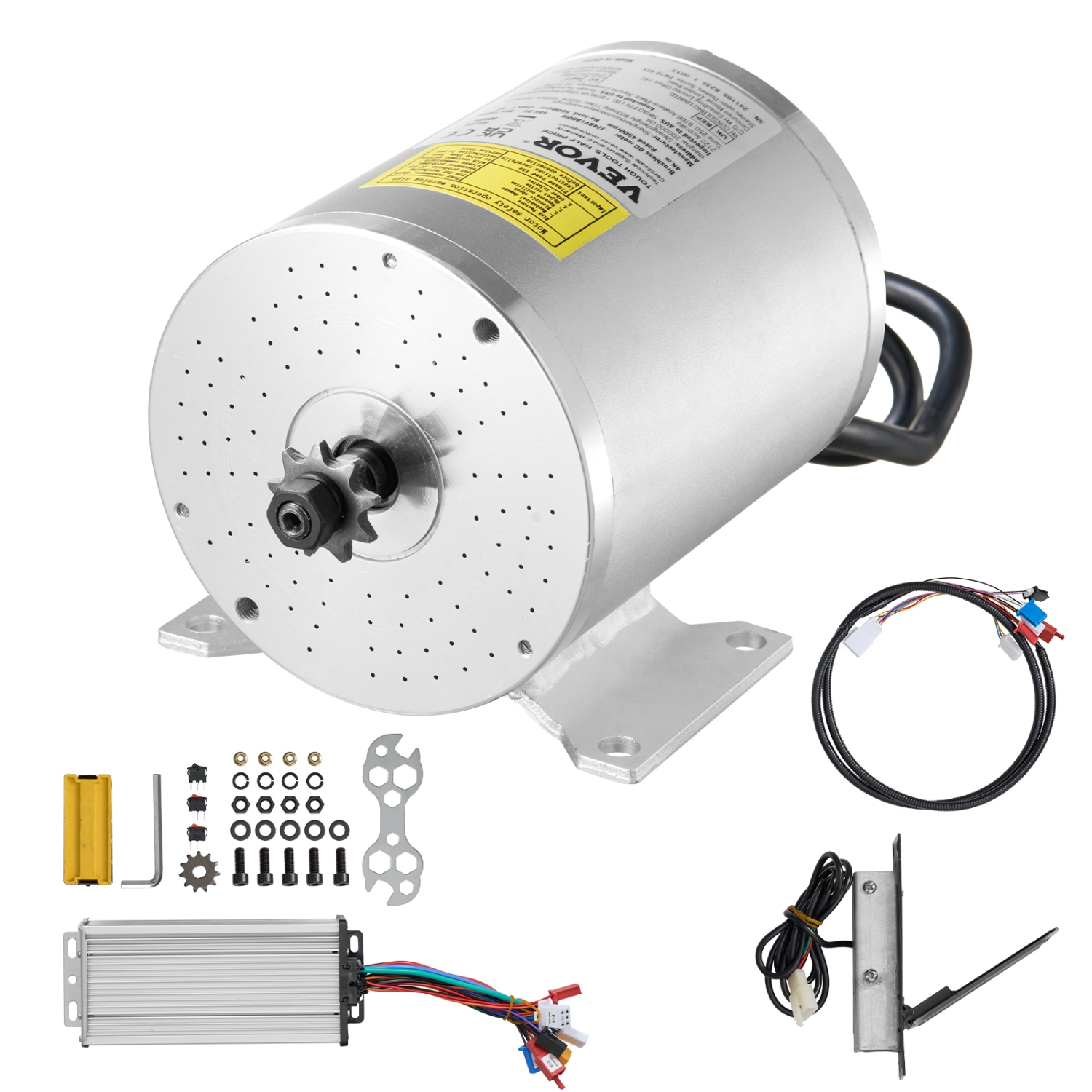 VEVOR 1800W Electric Brushless DC Motor Kit - 48V 4500rpm Motor with Upgraded Speed Controller and Foot Pedal Throttle Kit for Go Karts E-Bike