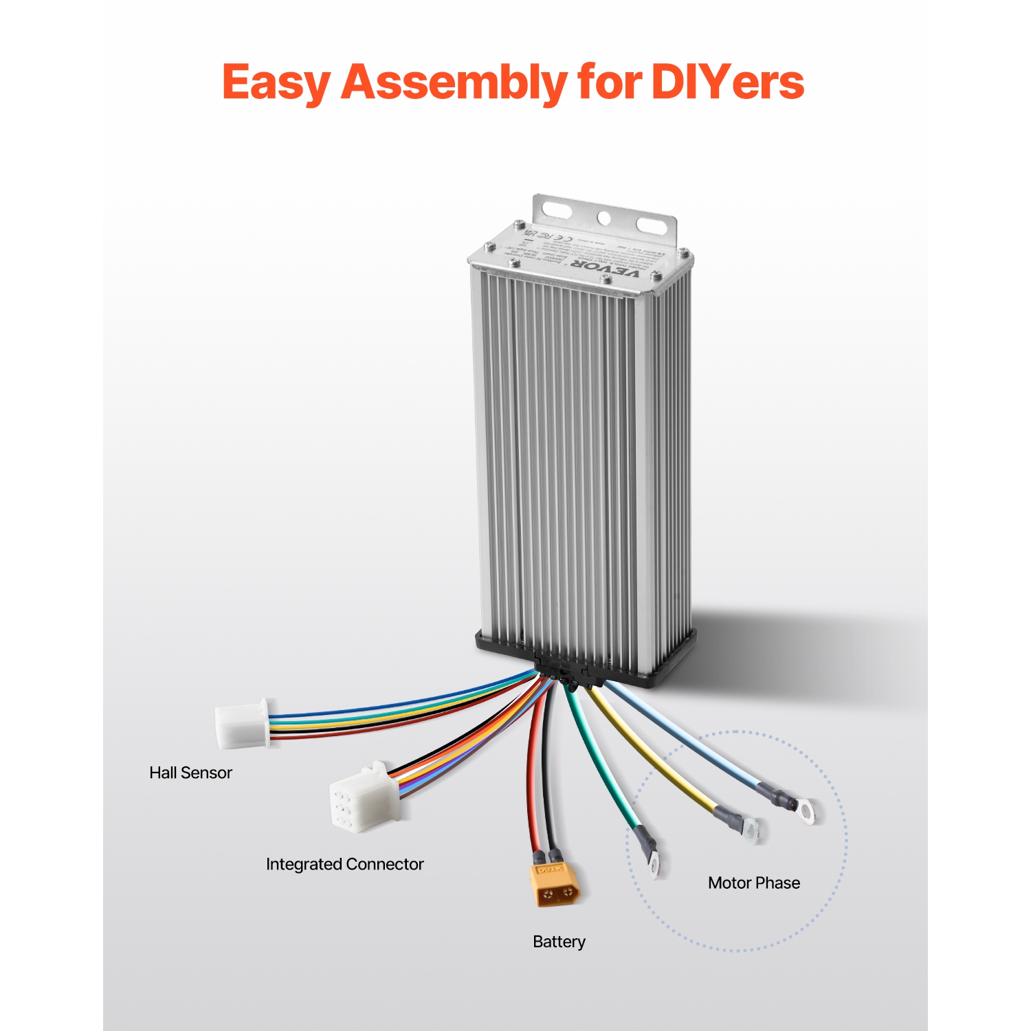 VEVOR 1800W Electric Brushless DC Motor Kit - 48V 4500rpm Motor with Upgraded Speed Controller and Foot Pedal Throttle Kit for Go Karts E-Bike