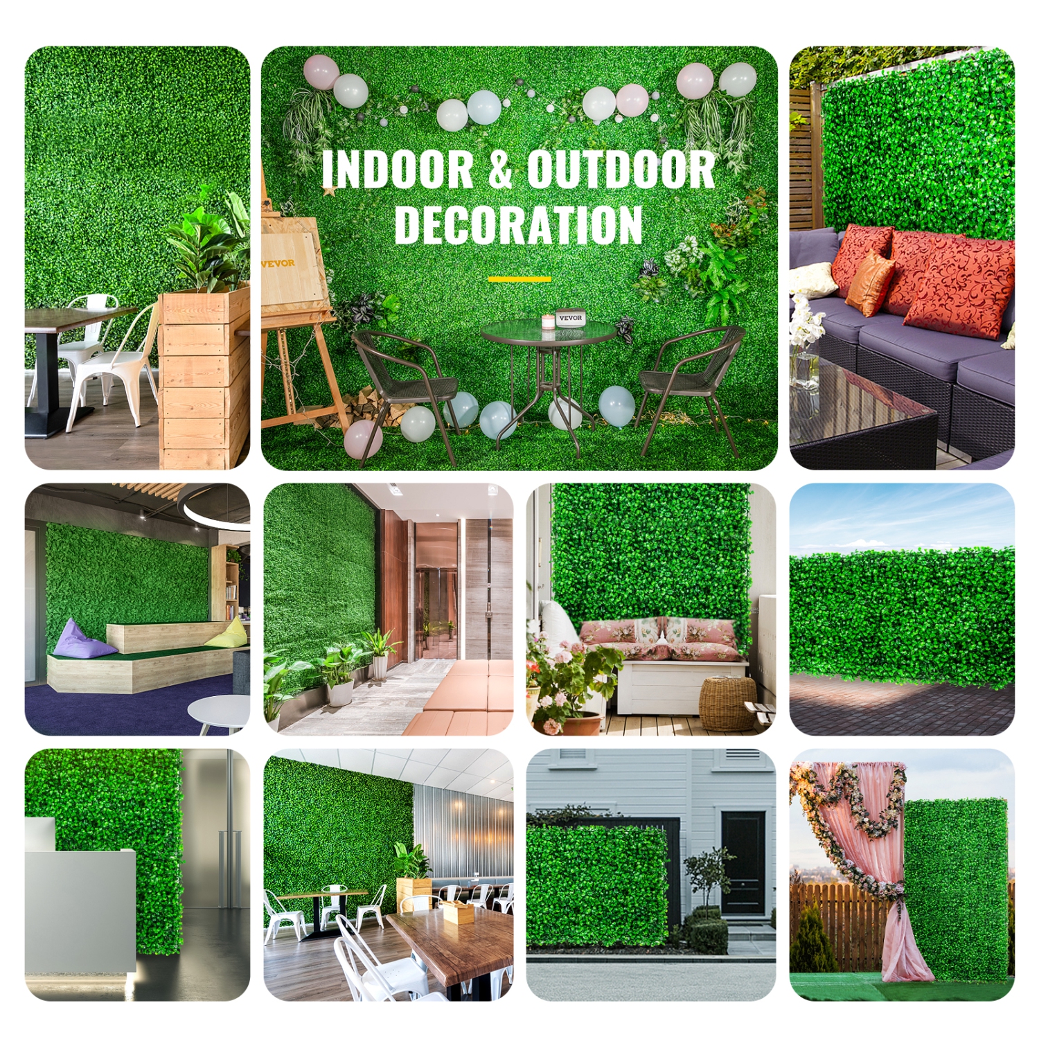 VEVOR 10X10" Artificial Boxwood Panel UV 48pcs Boxwood Hedge Wall Panels Artificial Grass Backdrop Wall 4cm Green Grass Wall Fake Hedge for Decor