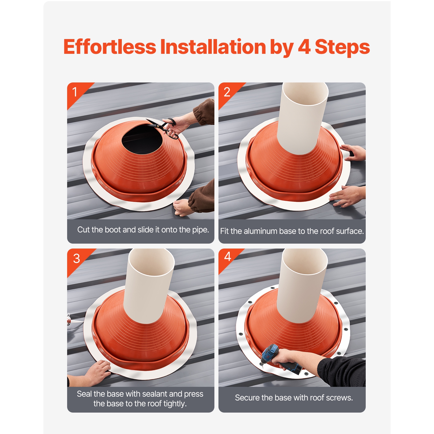 VEVOR Roof Pipe Flashing Boot, Fit Pipe OD 10" to 19", Flexible Silicone Roofing Jack Pipe Flashing, High Temp -101℉ to 437℉, Lasting Round Red Metal