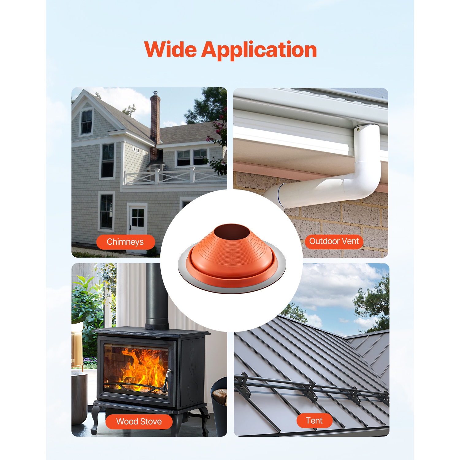 VEVOR Roof Pipe Flashing Boot, Fit Pipe OD 10" to 19", Flexible Silicone Roofing Jack Pipe Flashing, High Temp -101℉ to 437℉, Lasting Round Red Metal