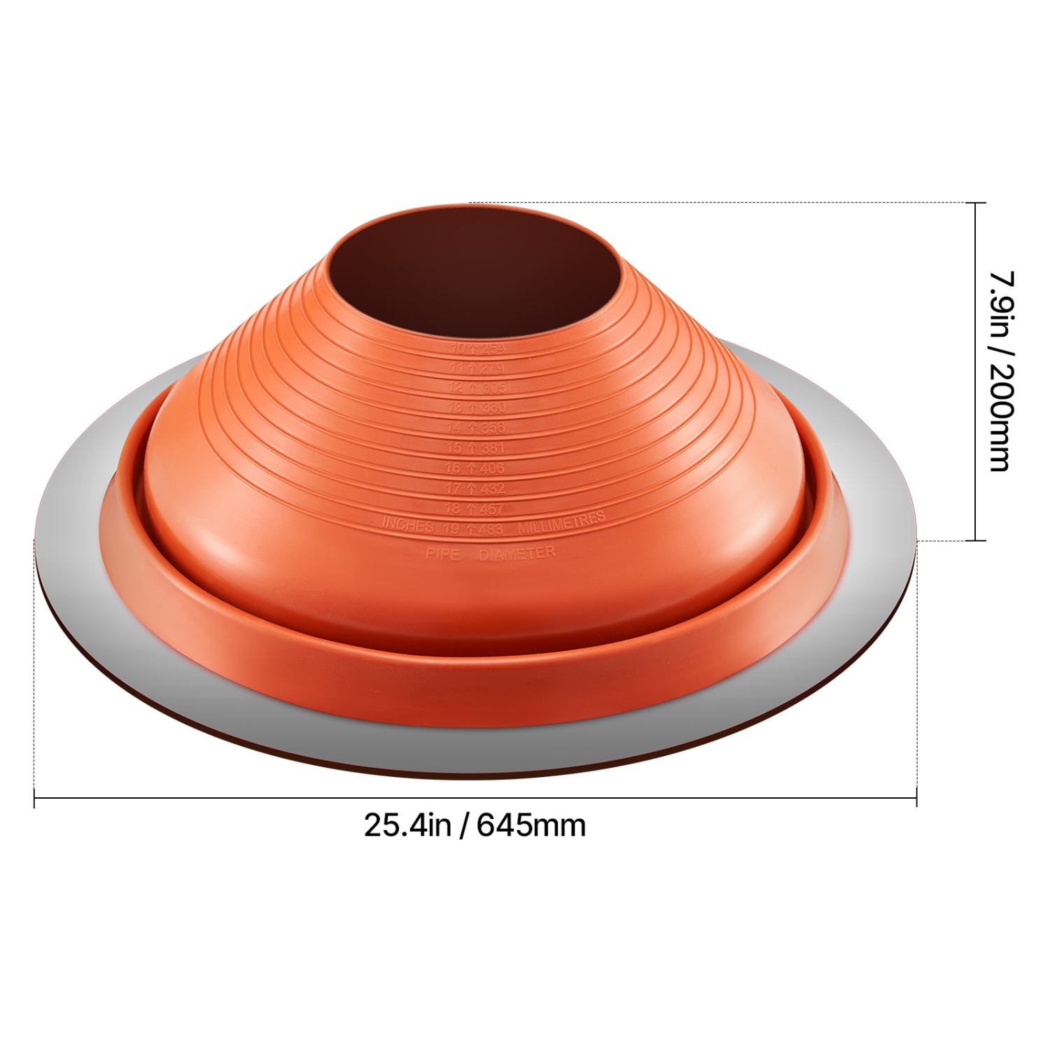VEVOR Roof Pipe Flashing Boot, Fit Pipe OD 10" to 19", Flexible Silicone Roofing Jack Pipe Flashing, High Temp -101℉ to 437℉, Lasting Round Red Metal