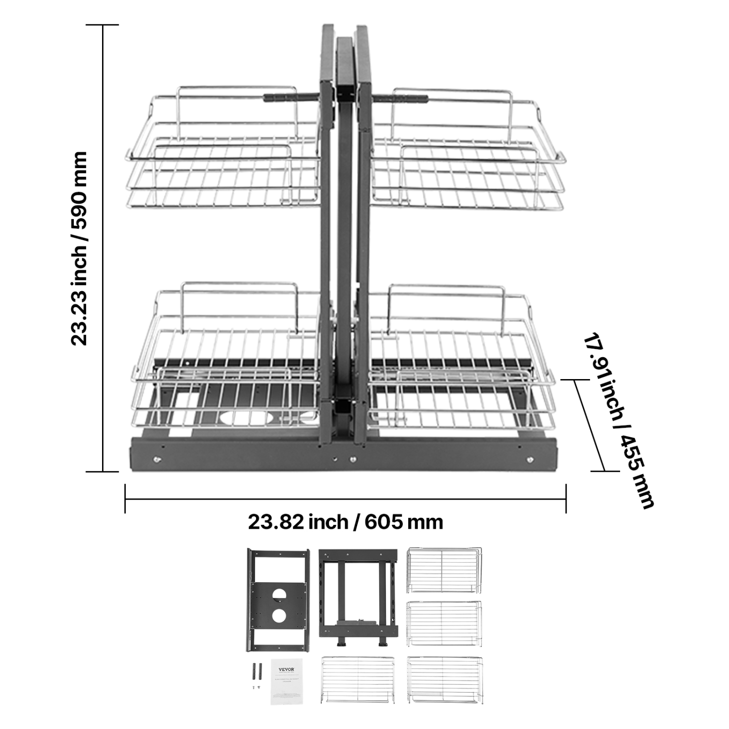 VEVOR Min 15"W Opening Blind Corner Pull Out Organizer, 2 Tier 4 Shelf Kitchen Cabinet Organizer, Chrome Carbon Steel Storage Basket, Slide Out