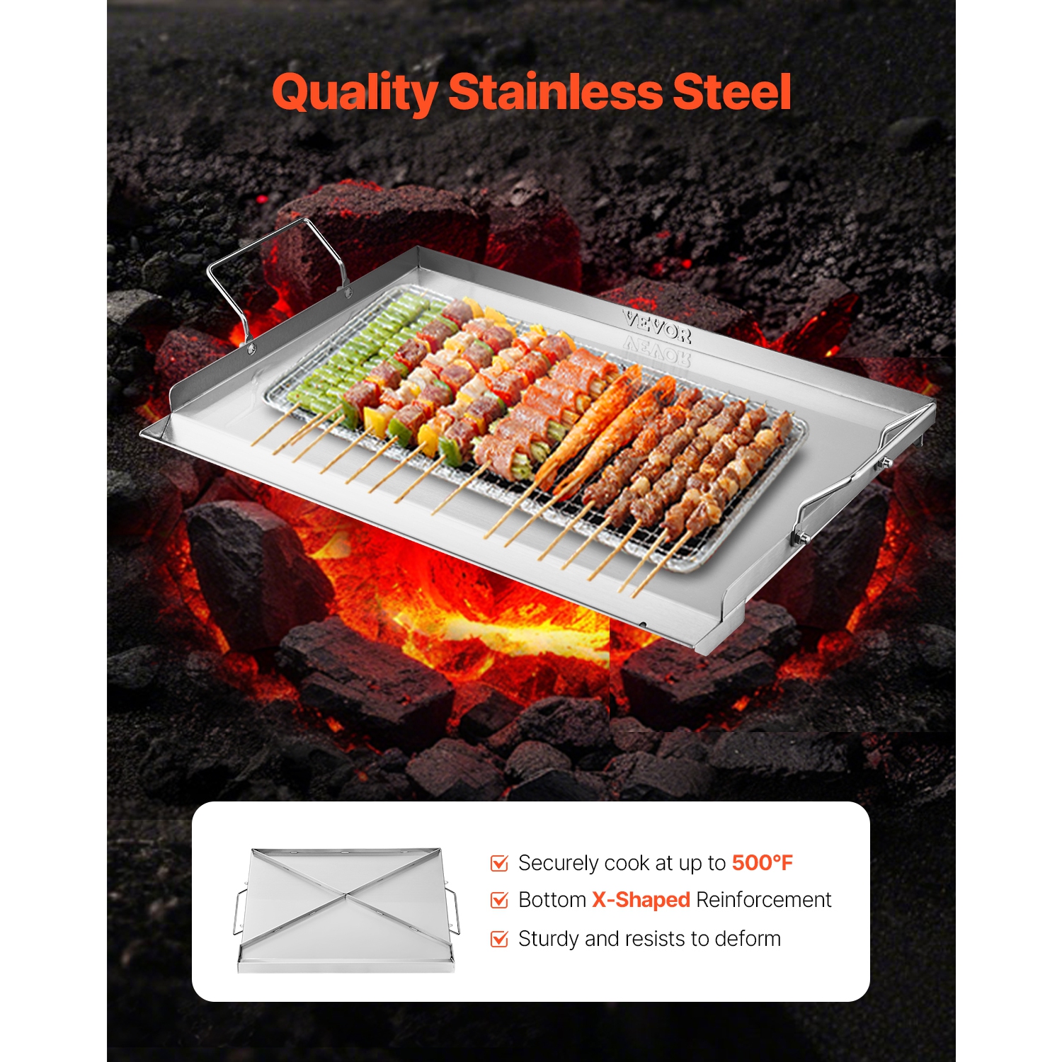 VEVOR 23x16 inch Stainless Steel Griddle, Universal Flat Top Rectangular Plate, Gas Grill Griddle for BBQ Grill, Teppanyaki, Portable Family Cookware