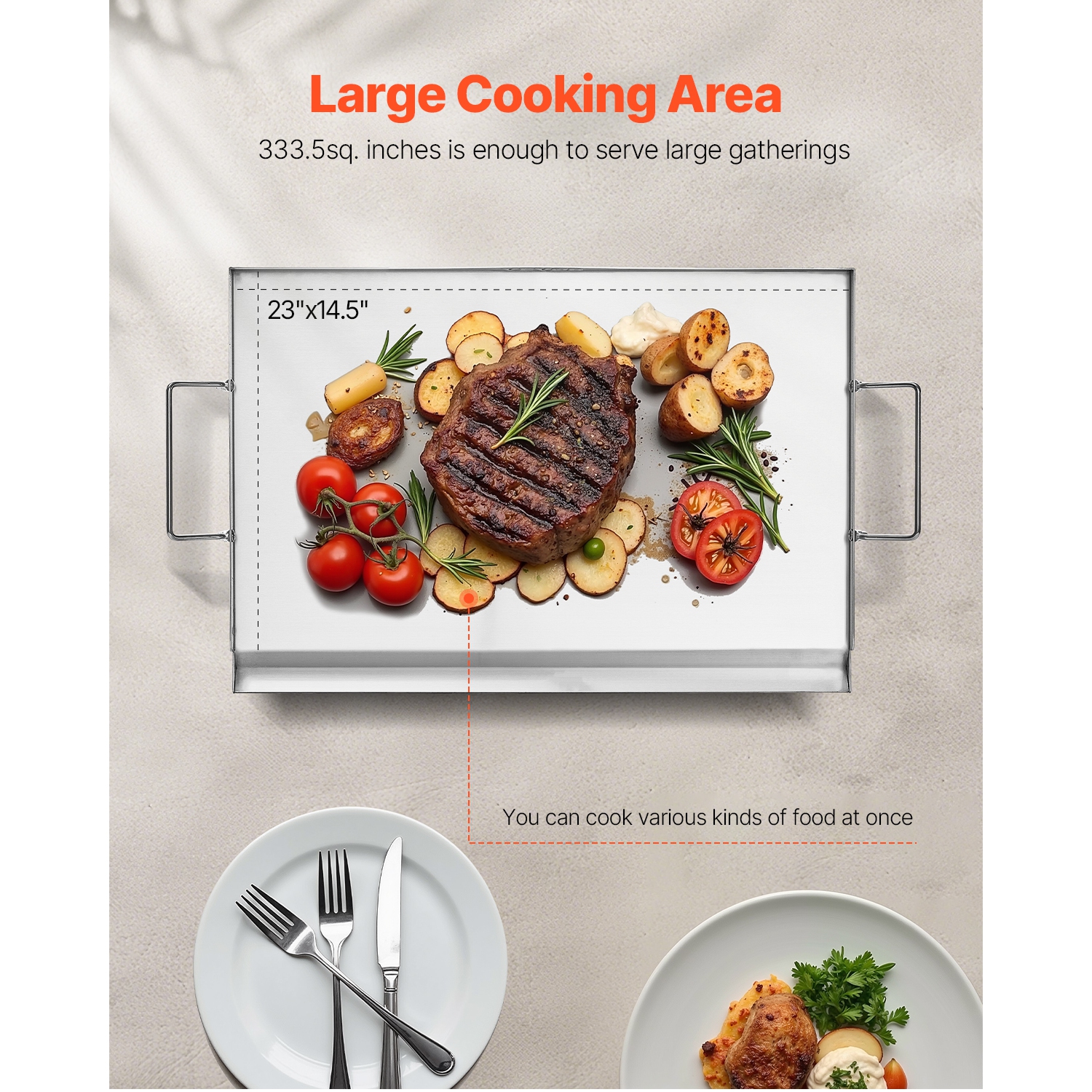 VEVOR 23x16 inch Stainless Steel Griddle, Universal Flat Top Rectangular Plate, Gas Grill Griddle for BBQ Grill, Teppanyaki, Portable Family Cookware