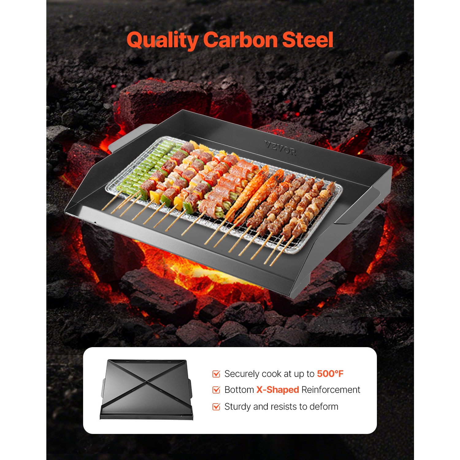 VEVOR 22x16 inch Carbon Steel Griddle, Universal Flat Top Rectangular Plate, Gas Grill Griddle for BBQ Grill, Teppanyaki, Portable Family Cookware,