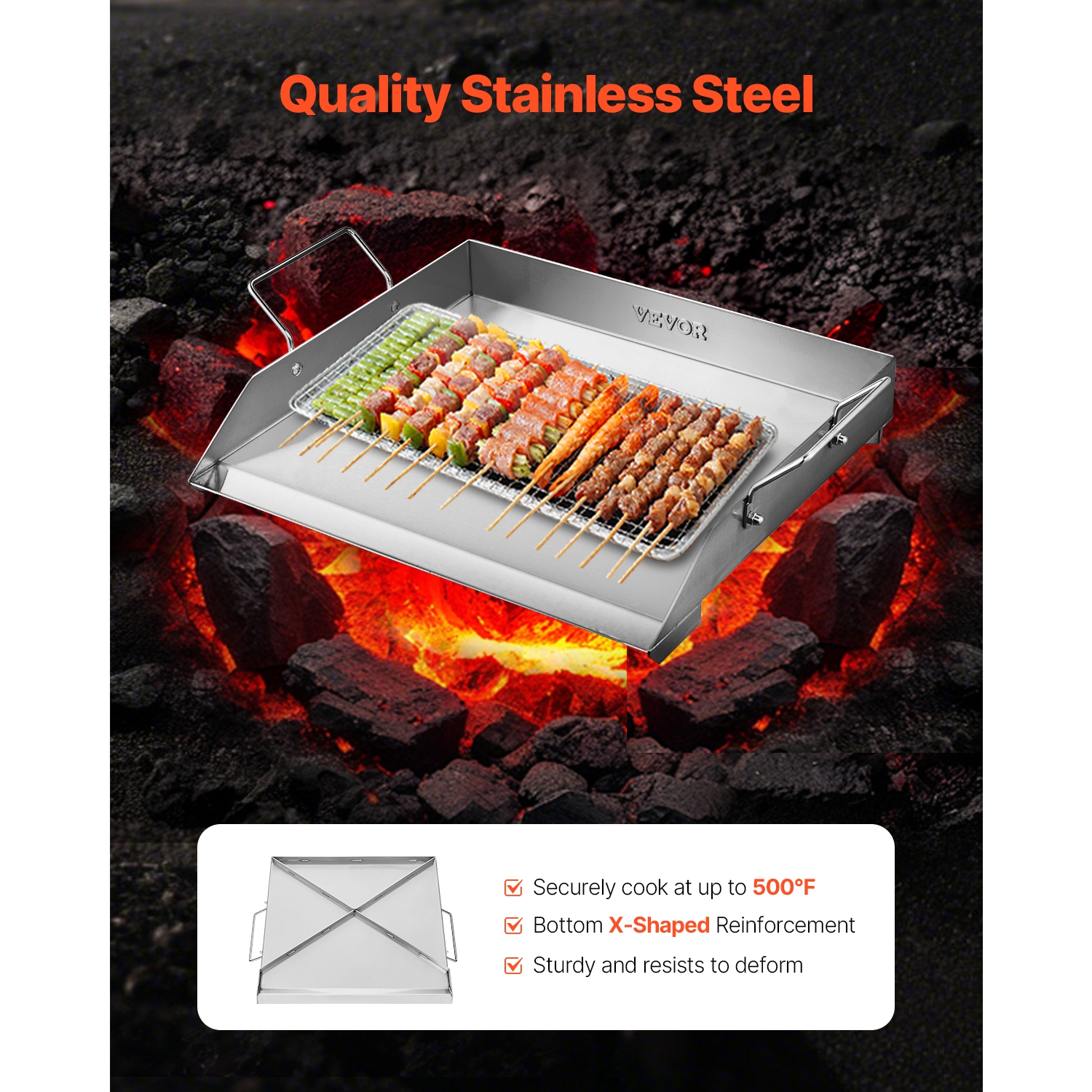VEVOR 18x16 inch Stainless Steel Griddle, Universal Flat Top Rectangular Plate, Gas Grill Griddle for BBQ Grill, Teppanyaki, Portable Family Cookware
