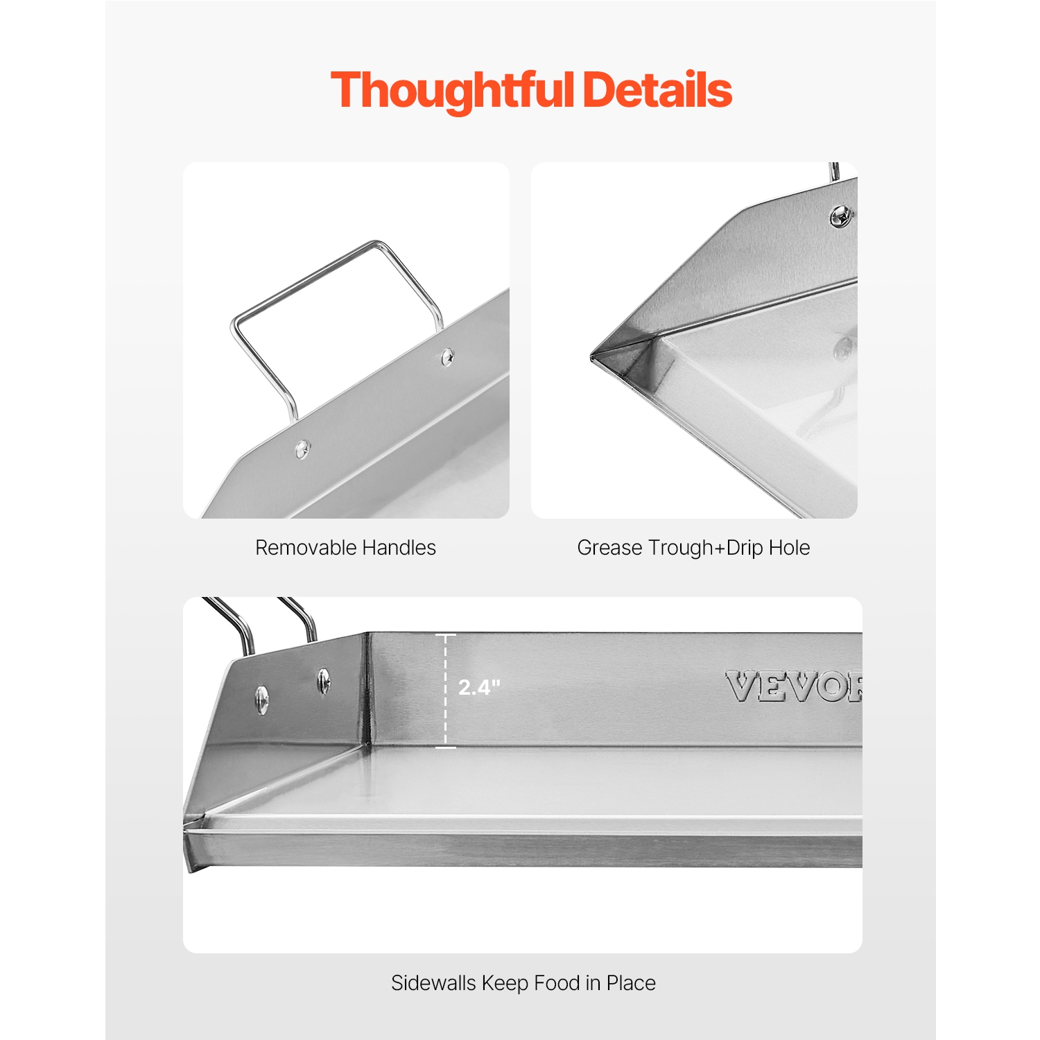 VEVOR 18x16 inch Stainless Steel Griddle, Universal Flat Top Rectangular Plate, Gas Grill Griddle for BBQ Grill, Teppanyaki, Portable Family Cookware