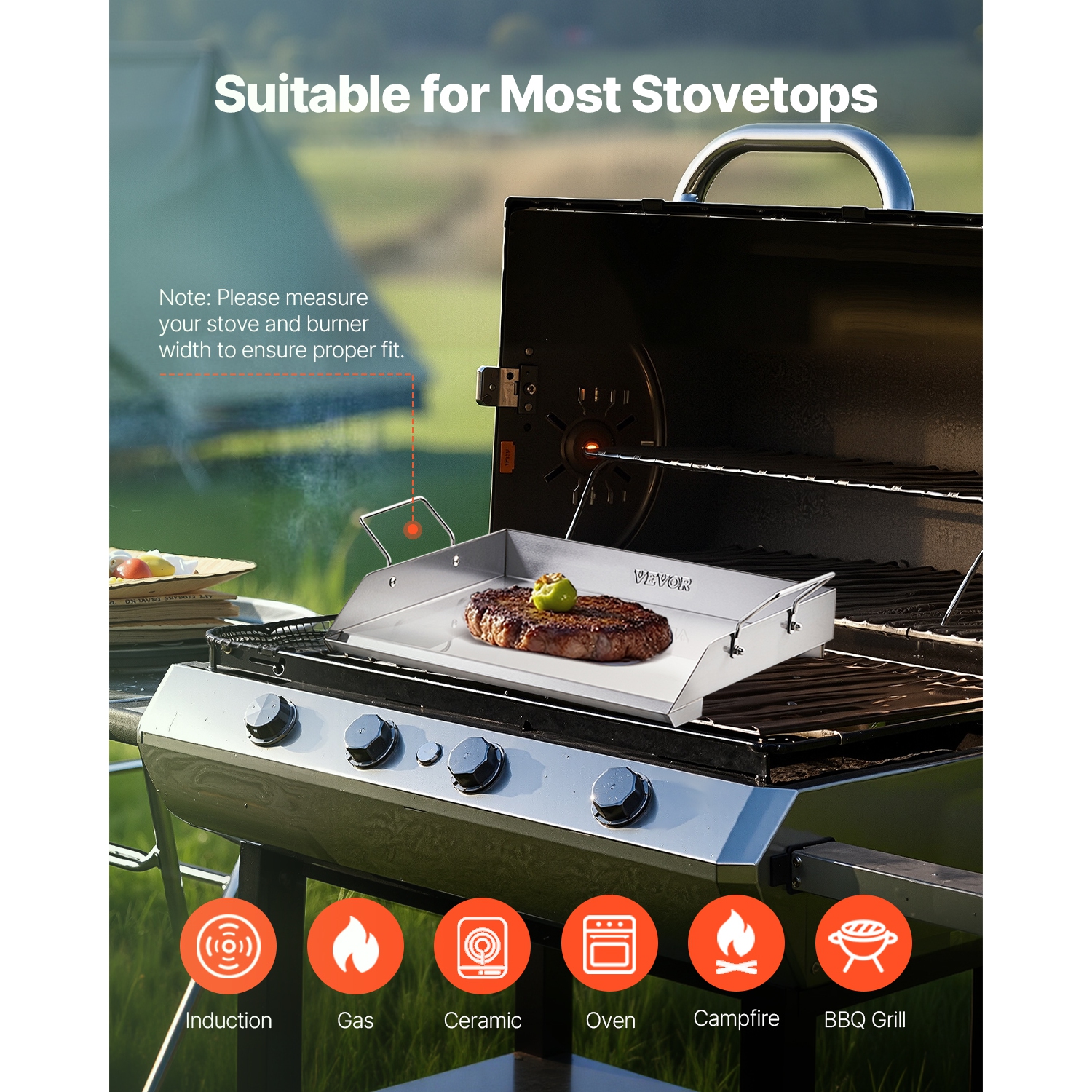 VEVOR 18x16 inch Stainless Steel Griddle, Universal Flat Top Rectangular Plate, Gas Grill Griddle for BBQ Grill, Teppanyaki, Portable Family Cookware