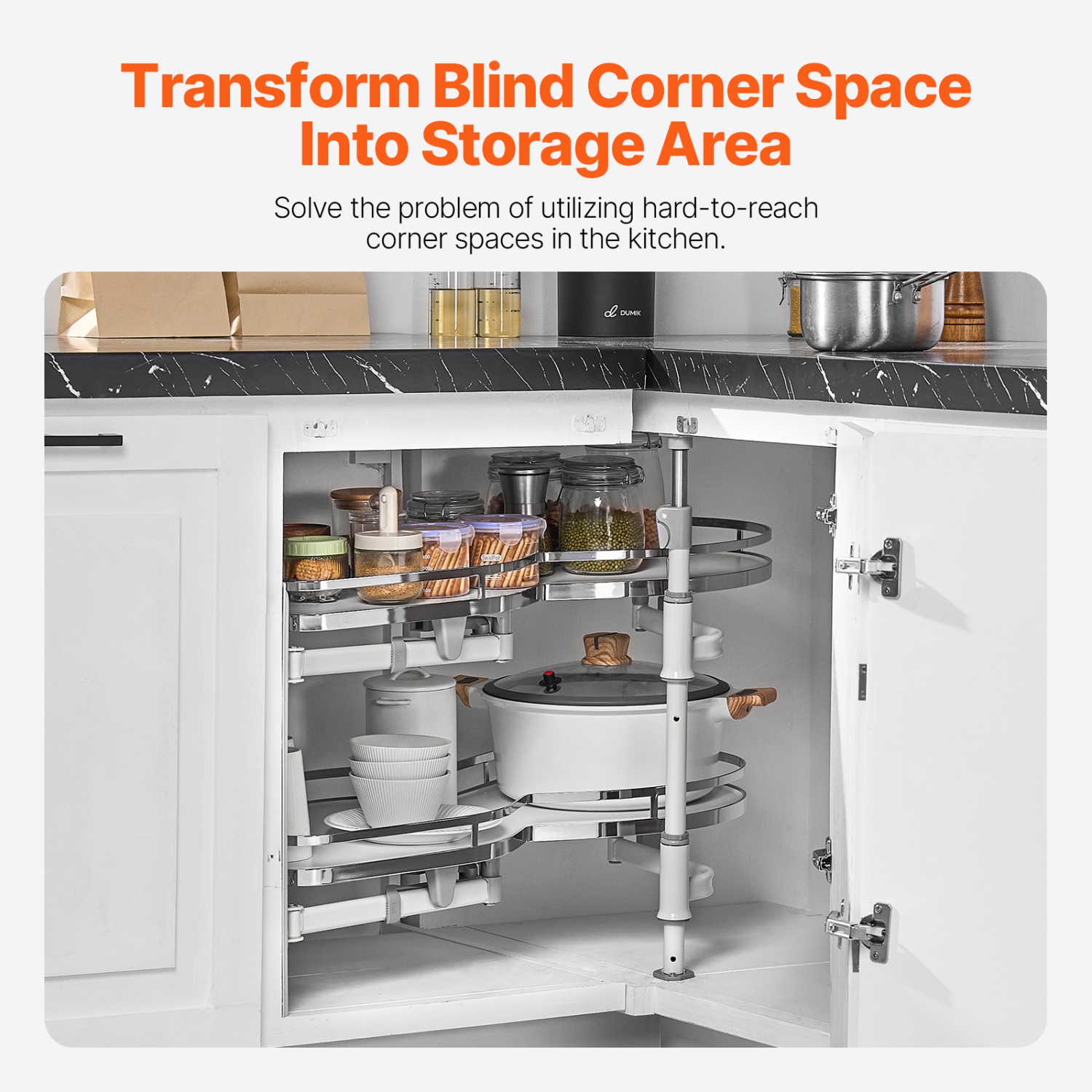 VEVOR Swing Left Blind Corner Cabinet, Pull Out Organizer for 36 inch Width Blind Cabinet, 2 Tier Height Adjustable Swing Tray, Soft Close Kitchen