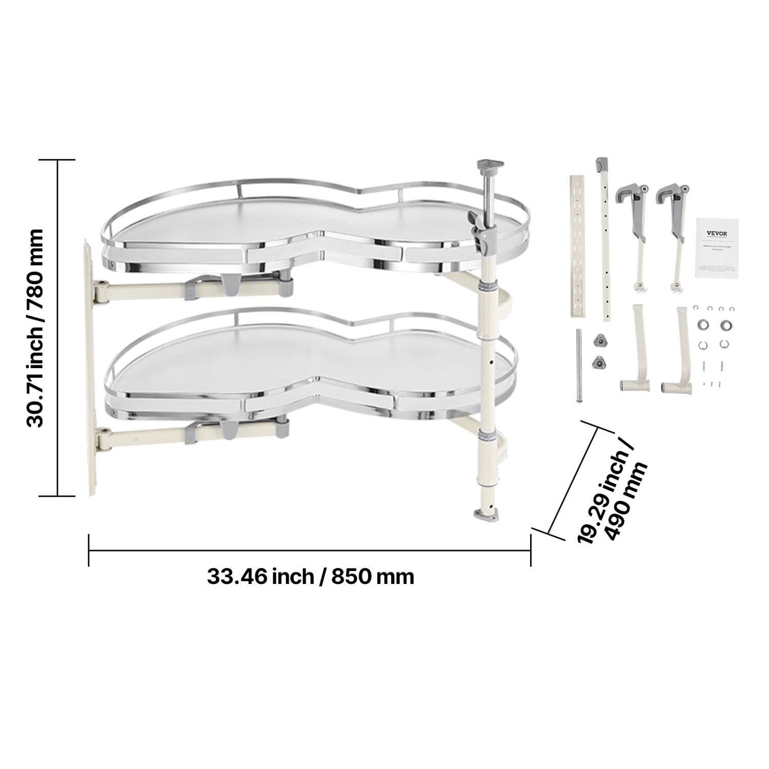 VEVOR Swing Left Blind Corner Cabinet, Pull Out Organizer for 36 inch Width Blind Cabinet, 2 Tier Height Adjustable Swing Tray, Soft Close Kitchen