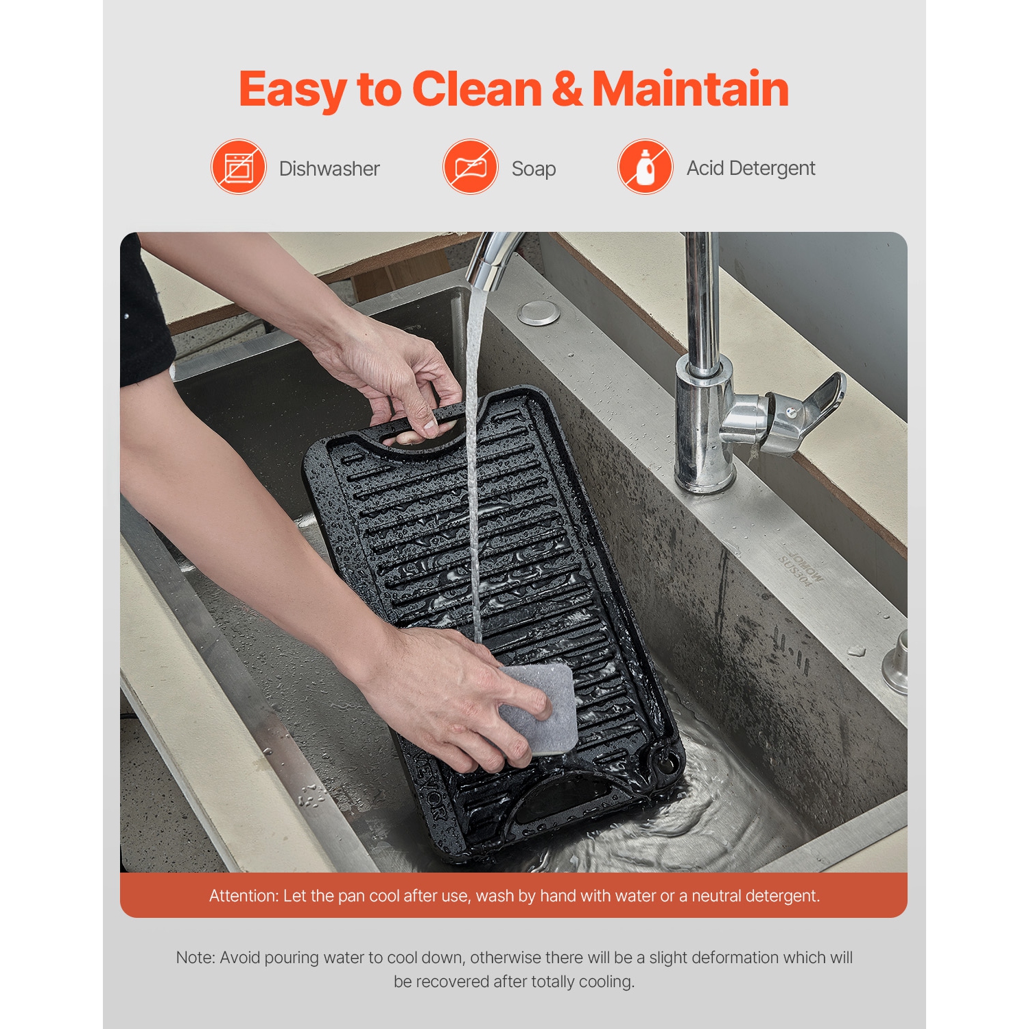 VEVOR 14x8.5 inch Reversible Grill/Griddle, Pre-Seasoned Cast Iron Griddle, Portable Rectangular Pan with Handle, Family Cookware for Indoor/Outdoor