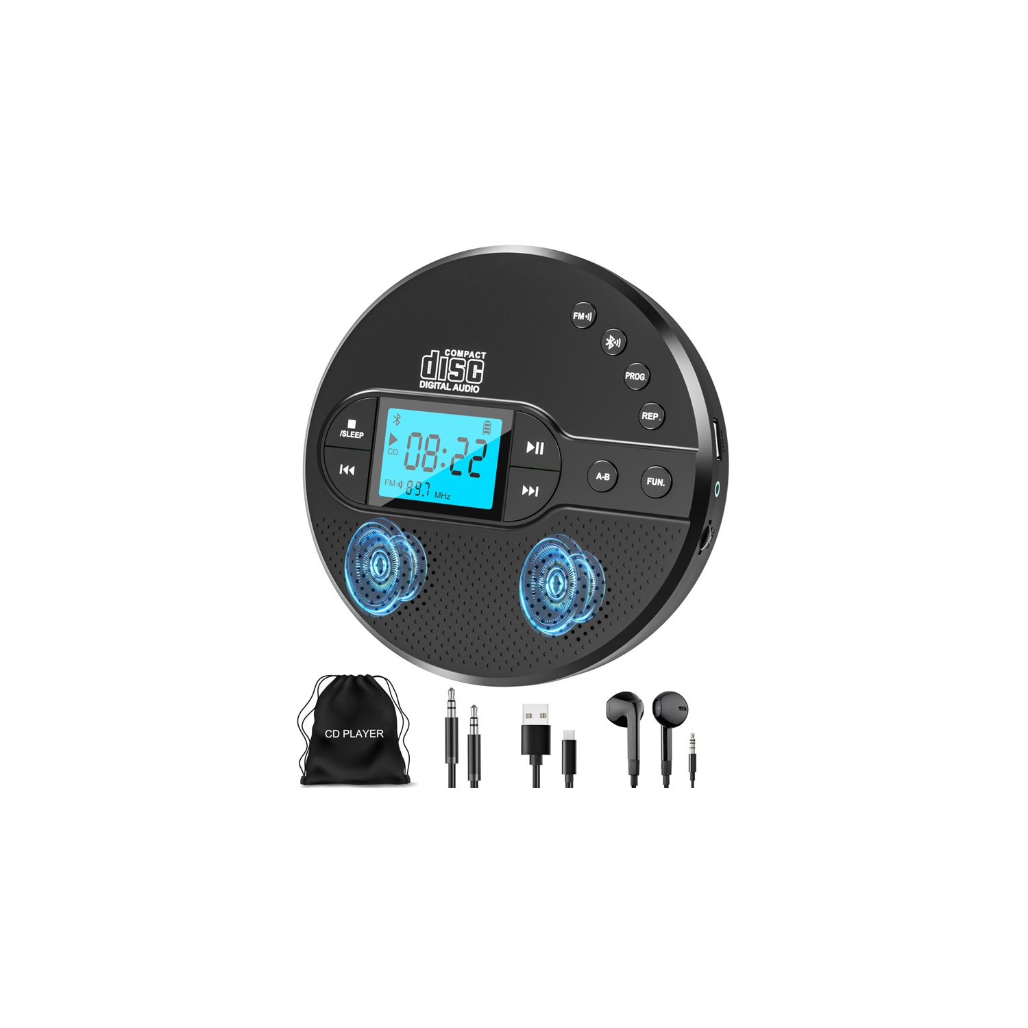 Nouveau lecteur CD multifonction Album d'écoute rétro Lecteur Bluetooth sans perte avec émetteur FM et haut-parleur sans fil pour lecteur CD