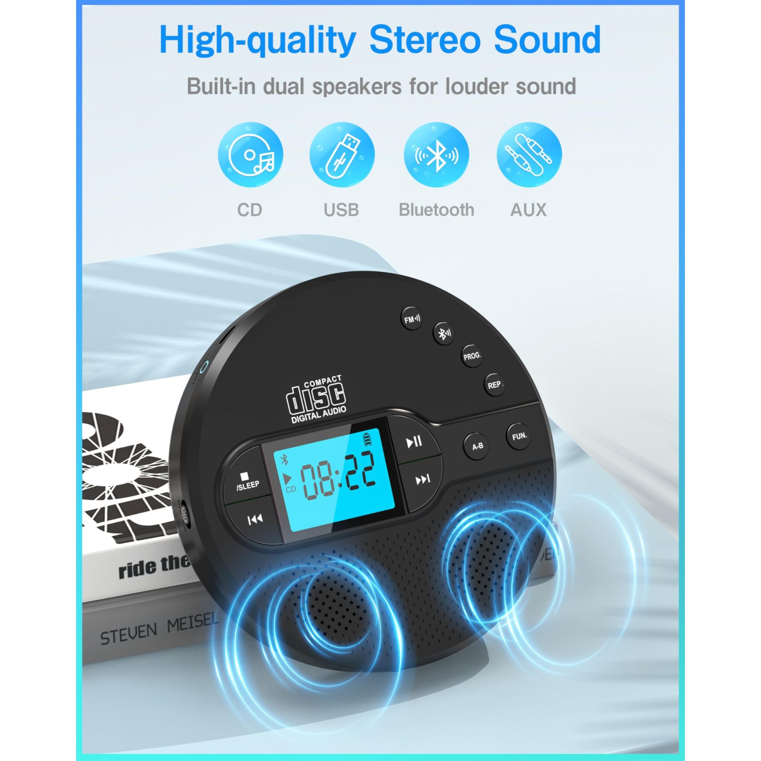 Nouveau lecteur CD multifonction Album d'écoute rétro Lecteur Bluetooth sans perte avec émetteur FM et haut-parleur sans fil pour lecteur CD