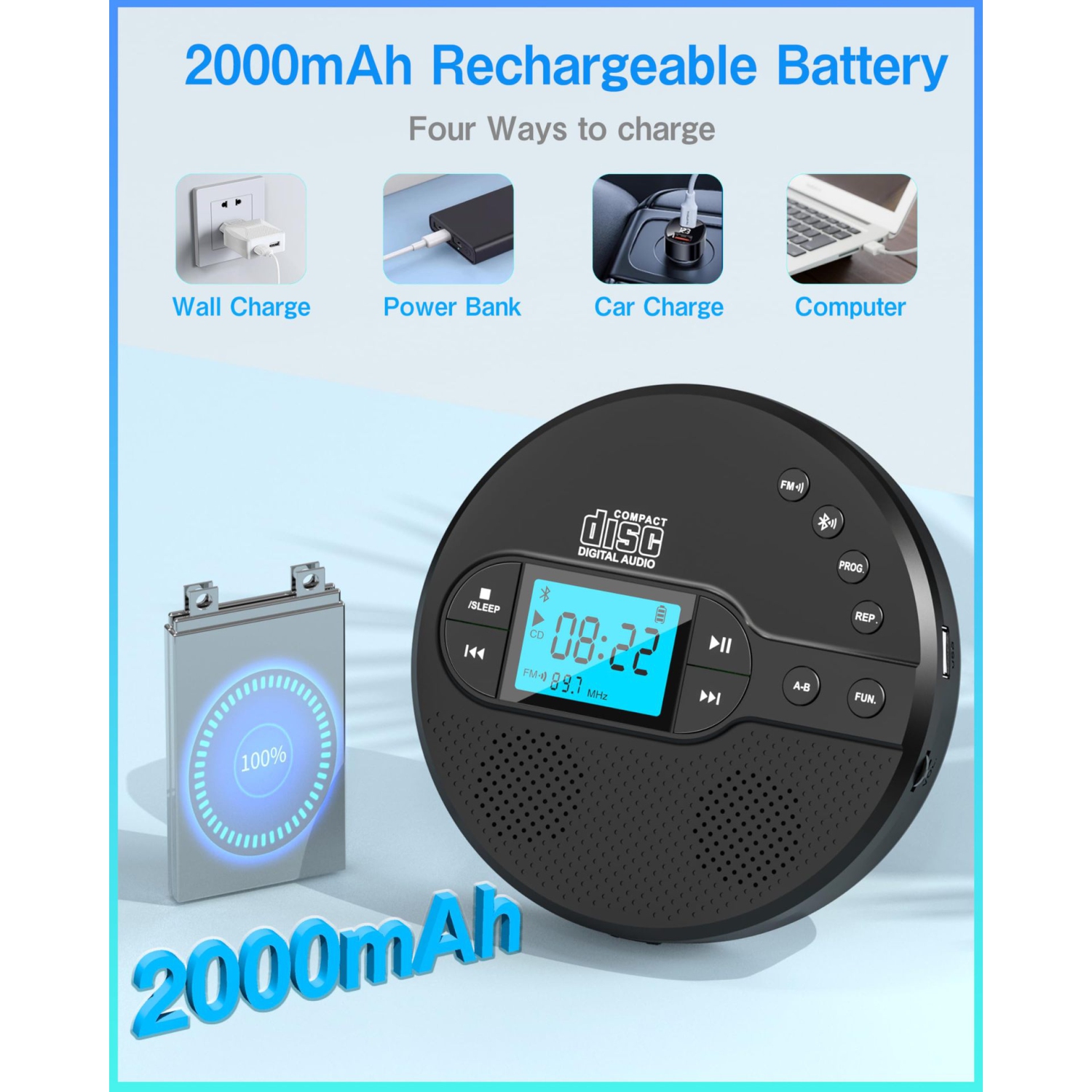 Nouveau lecteur CD multifonction Album d'écoute rétro Lecteur Bluetooth sans perte avec émetteur FM et haut-parleur sans fil pour lecteur CD