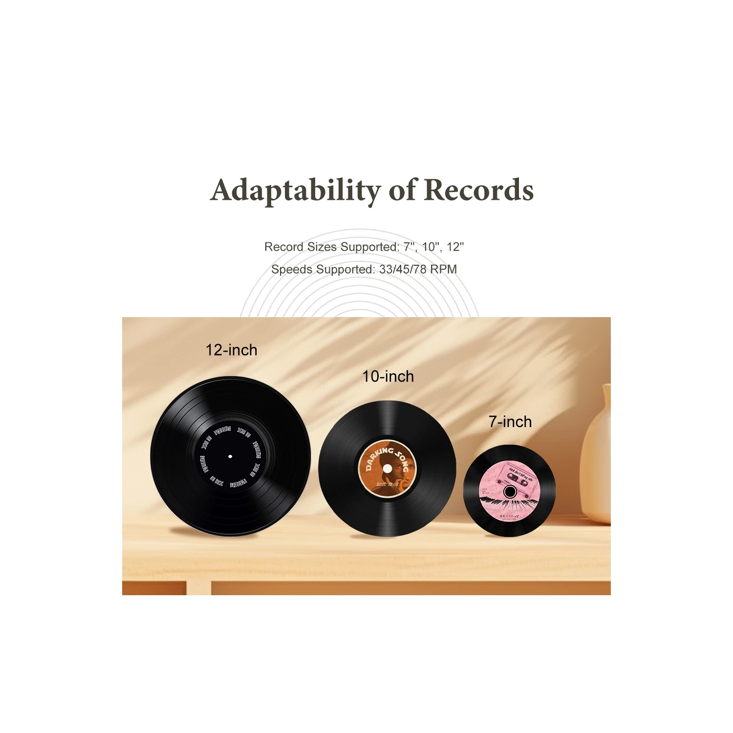 Lecteur de disques vinyle rétro Phonographe portable 33/45/78 RPM Tourne-disque vinyle Bluetooth 5,3 haut-parleur, Bluetooth sans fil + Stylet rubis