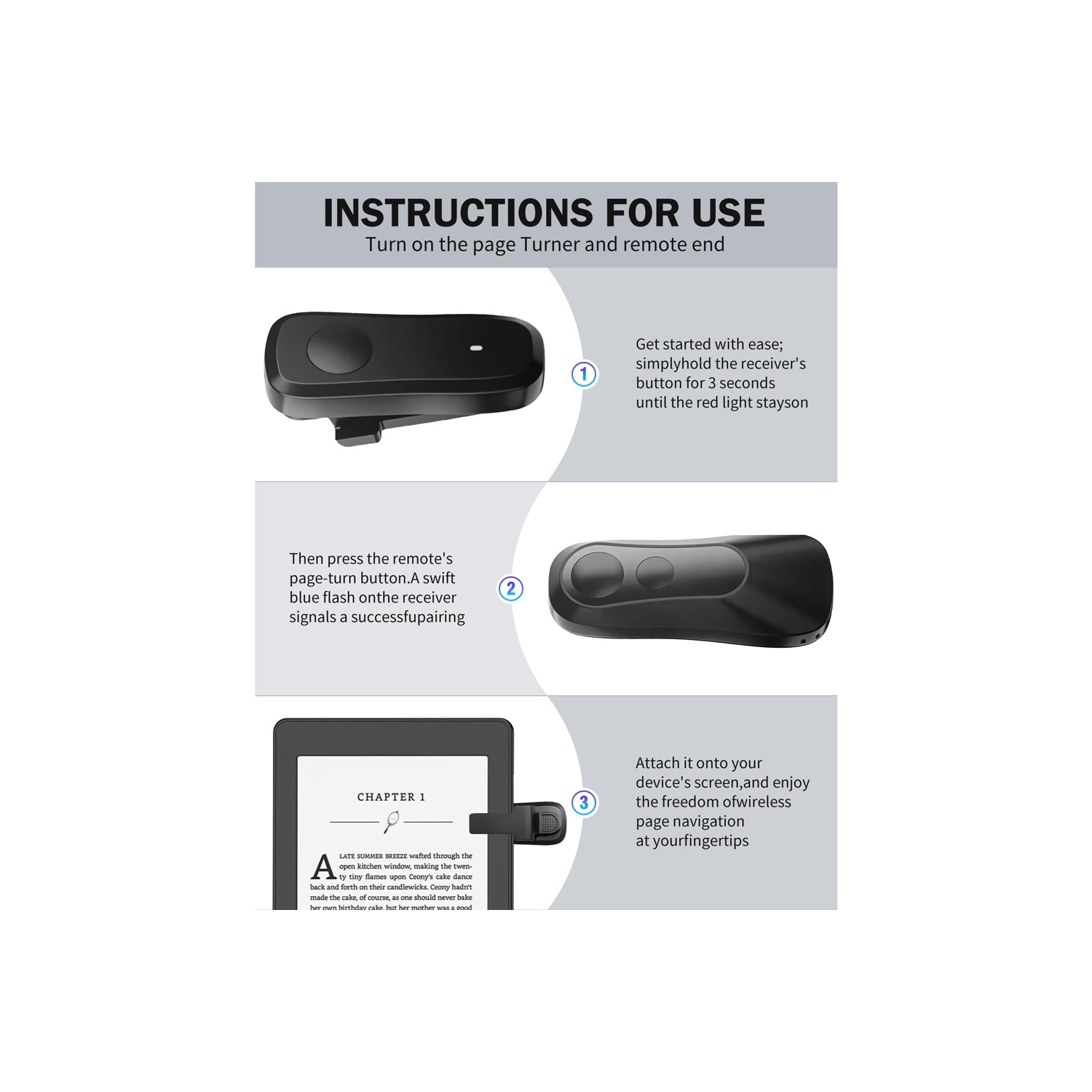 Wireless smart tablet novel page turner suitable for kindl e-book universal mobile phone selfie controller