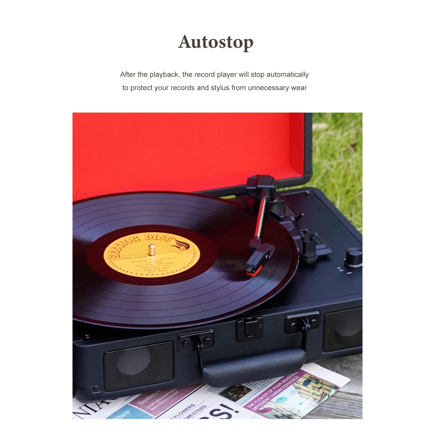 Vinyl Record Player Retro Portable Phonograph 33/45/78 rpm Turntable Vinyl Record Bluetooth 5.3 Speaker, Wireless Bluetooth + Ruby Stylus + HIFI