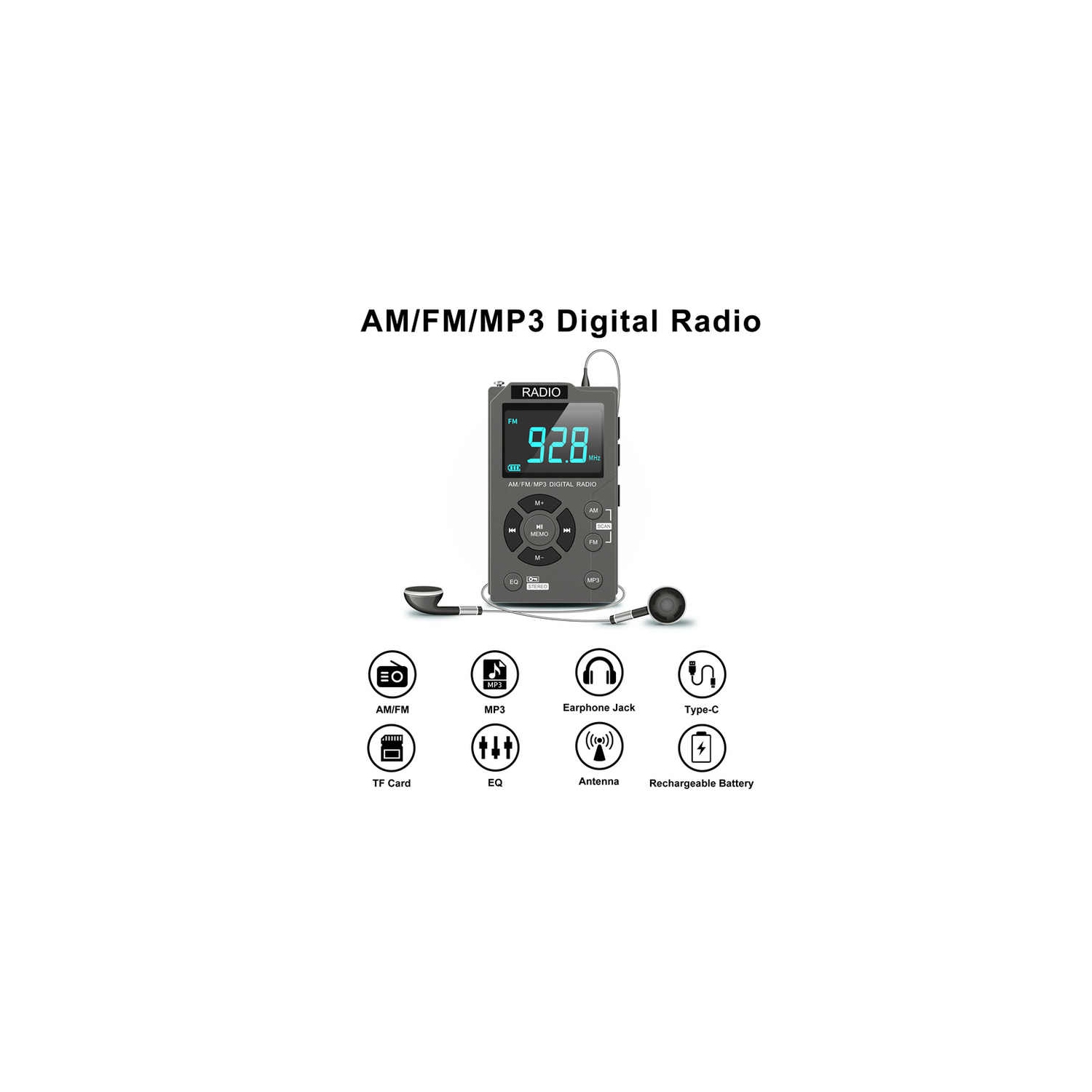 AM portatif ​​Radio FM avec lecteur MP3, radio de poche avec excellente réception, grand écran LCD, nouvelle mini radio de poche, radio stéréo