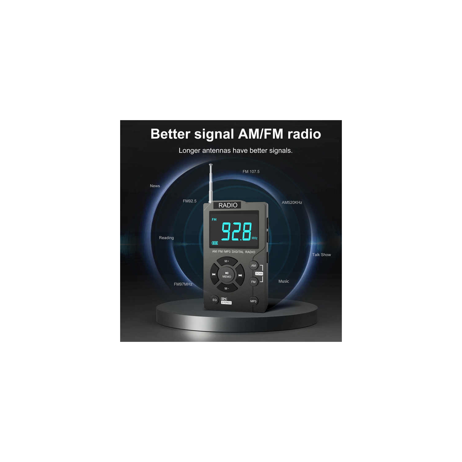 AM portatif ​​Radio FM avec lecteur MP3, radio de poche avec excellente réception, grand écran LCD, nouvelle mini radio de poche, radio stéréo