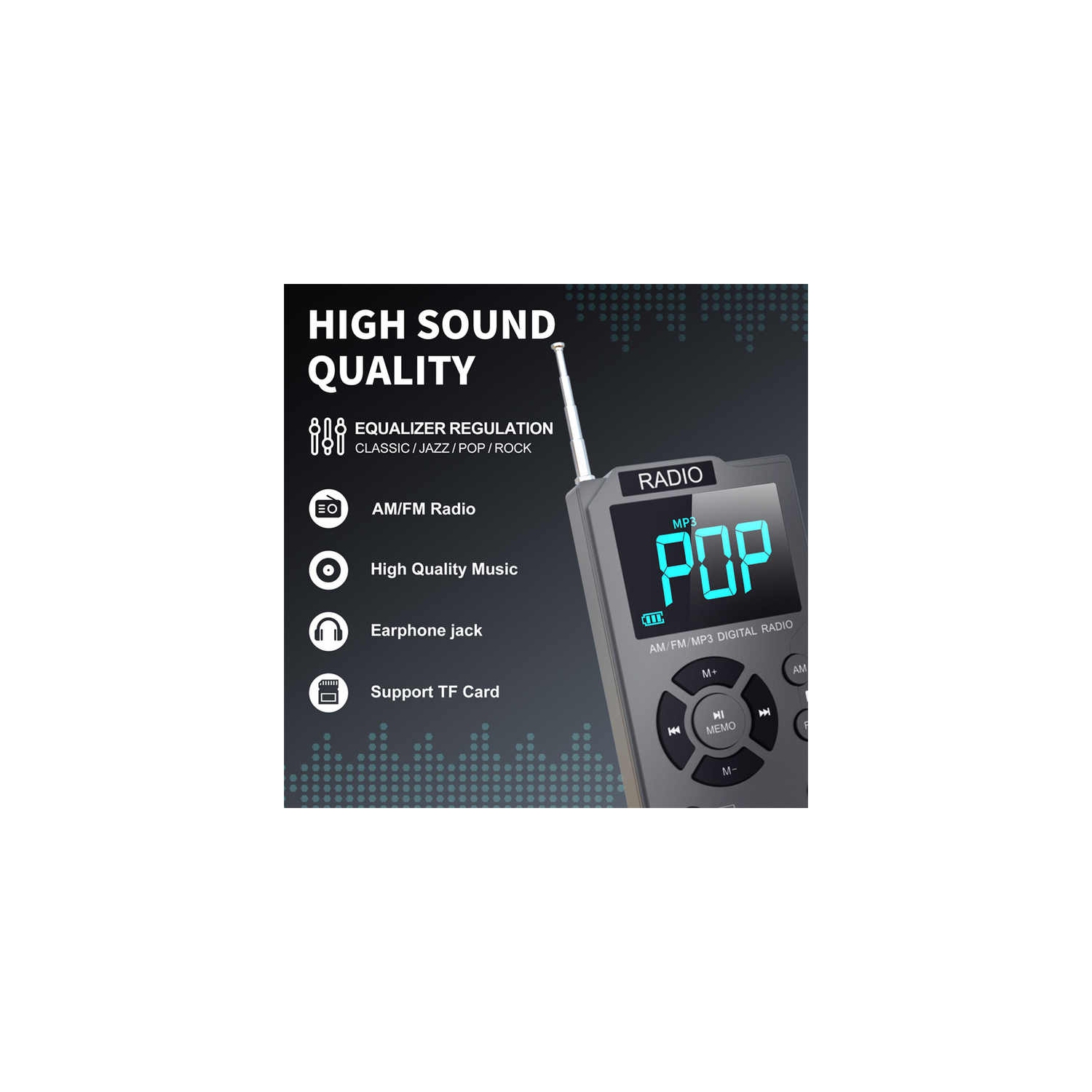 AM portatif ​​Radio FM avec lecteur MP3, radio de poche avec excellente réception, grand écran LCD, nouvelle mini radio de poche, radio stéréo