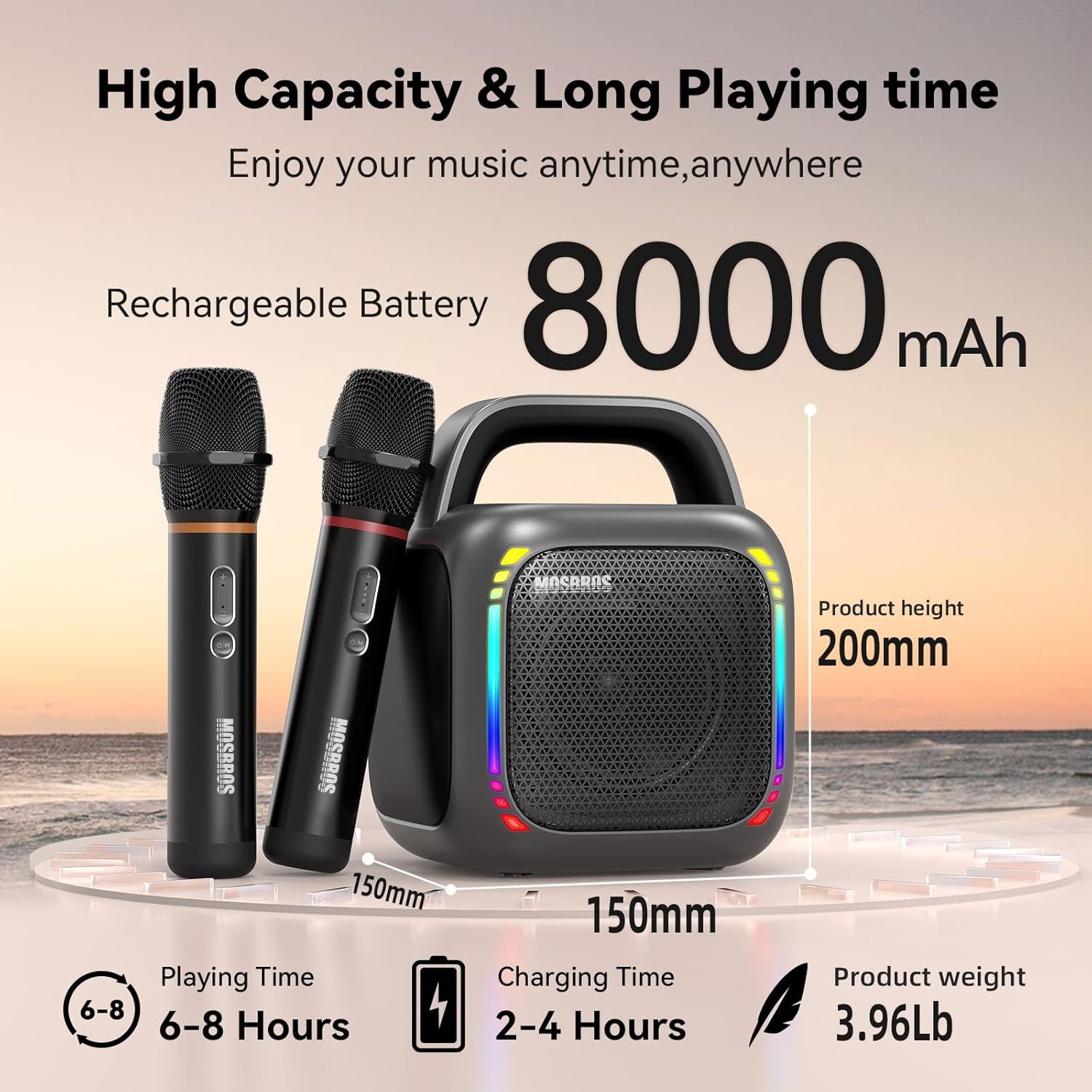 Hot selling high quality heavy bass karaoke bluetooth speaker with microphone, karaoke machine with 2 wireless microphones, portable bluetooth speaker