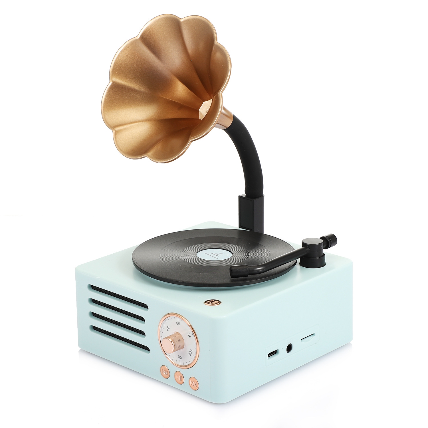 Bluetooth Speaker Retro Vinyl Record Player Audio, Desktop Wireless Creative Rotating Speaker, Retro Wireless Speaker - Light Blue