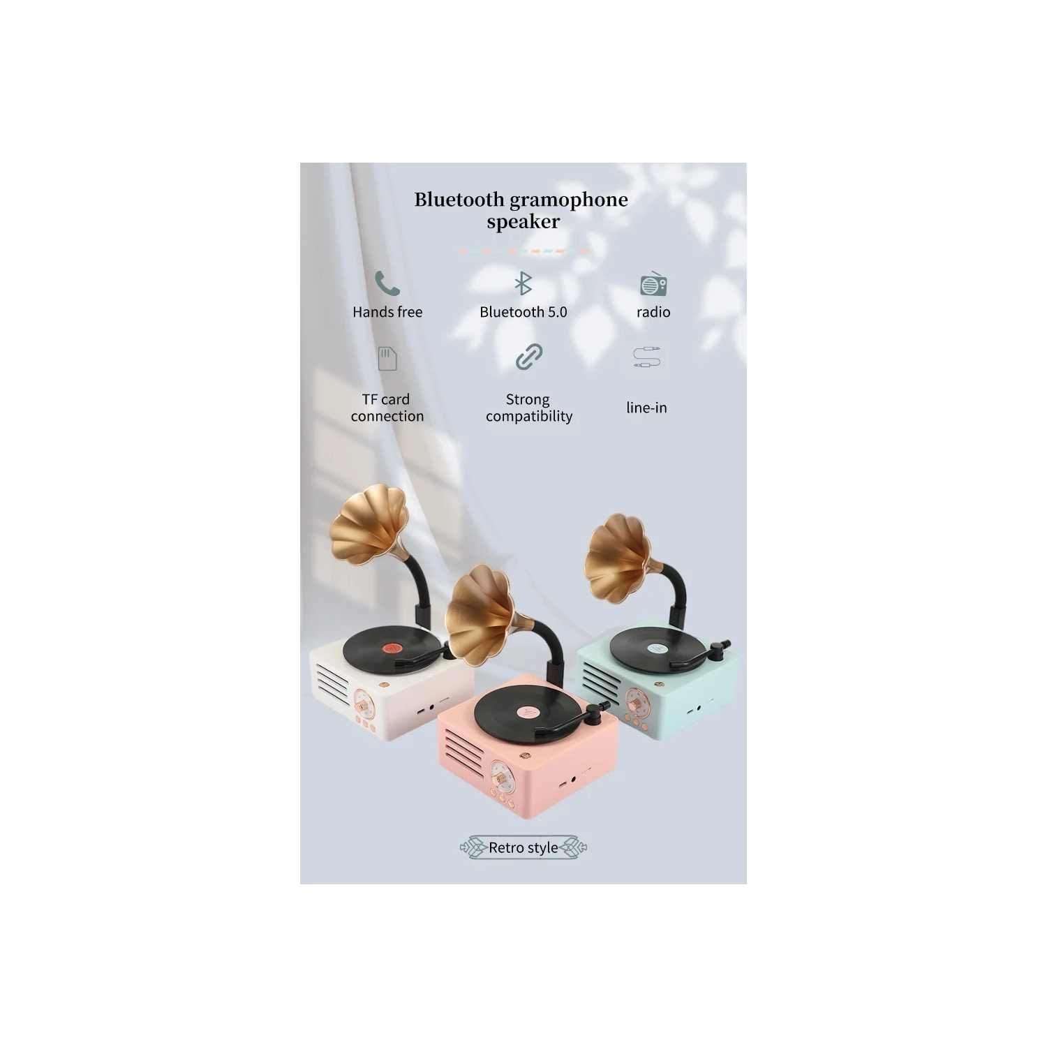 Bluetooth Speaker Retro Vinyl Record Player Audio, Desktop Wireless Creative Rotating Speaker, Retro Wireless Speaker - Light Blue