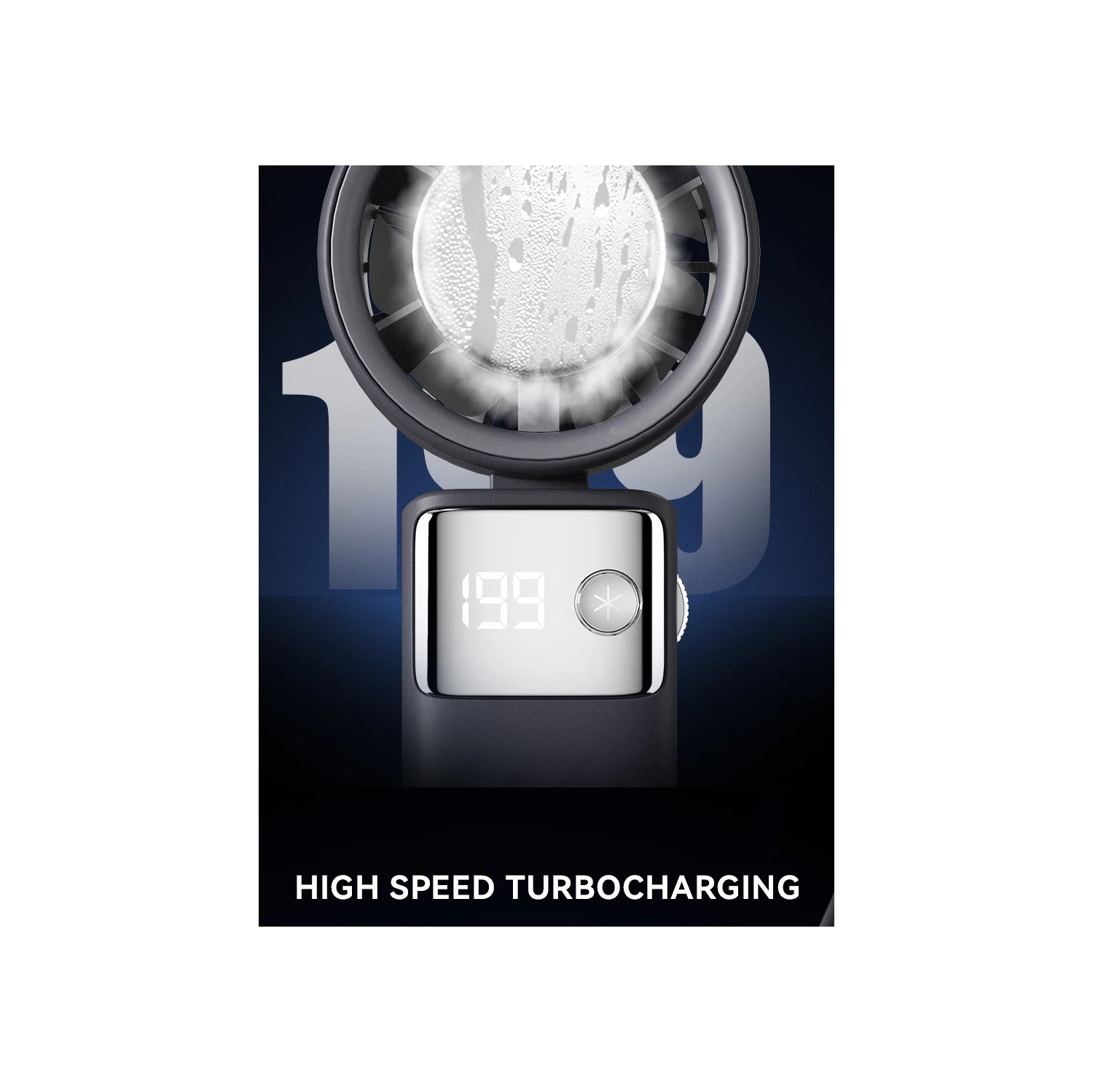 Ventilateur turbo portatif, 1-199 réglages de vitesse du vent, affichage LED,JF132 Blanc Lune glacée [vitesse du vent ultra-élevée de 199 + affichage