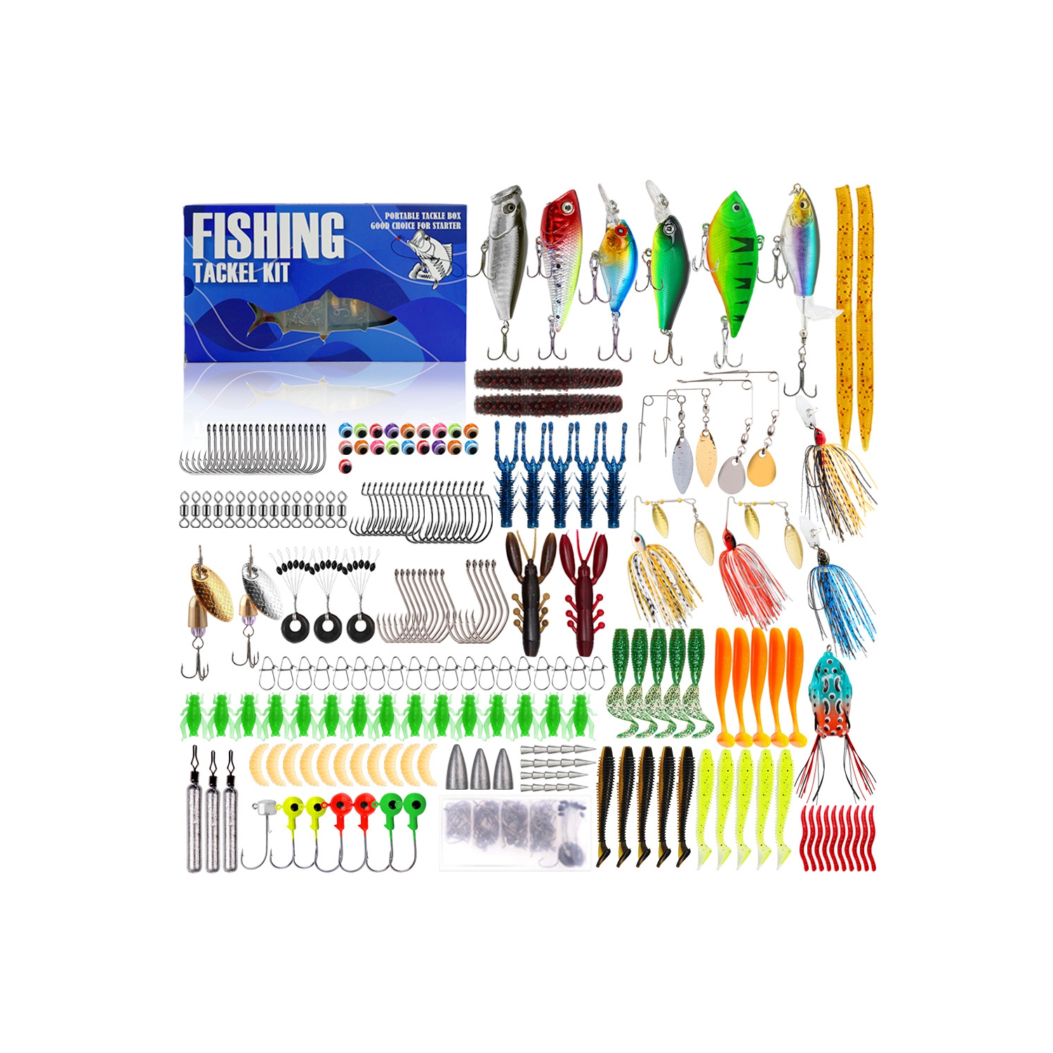 311 appâts souples petit poisson appât bionique grosse barbe mâle sequin coffret de pêche avec boîte d'accessoires de pêche - 311 pièces combinaison